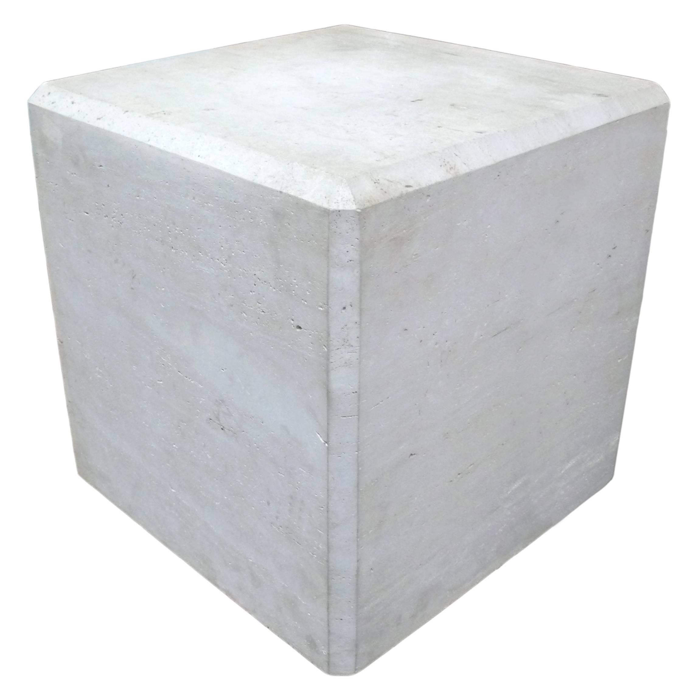 Late 20th Century Pair of Massive Faceted Travertine Cube Tables For Sale