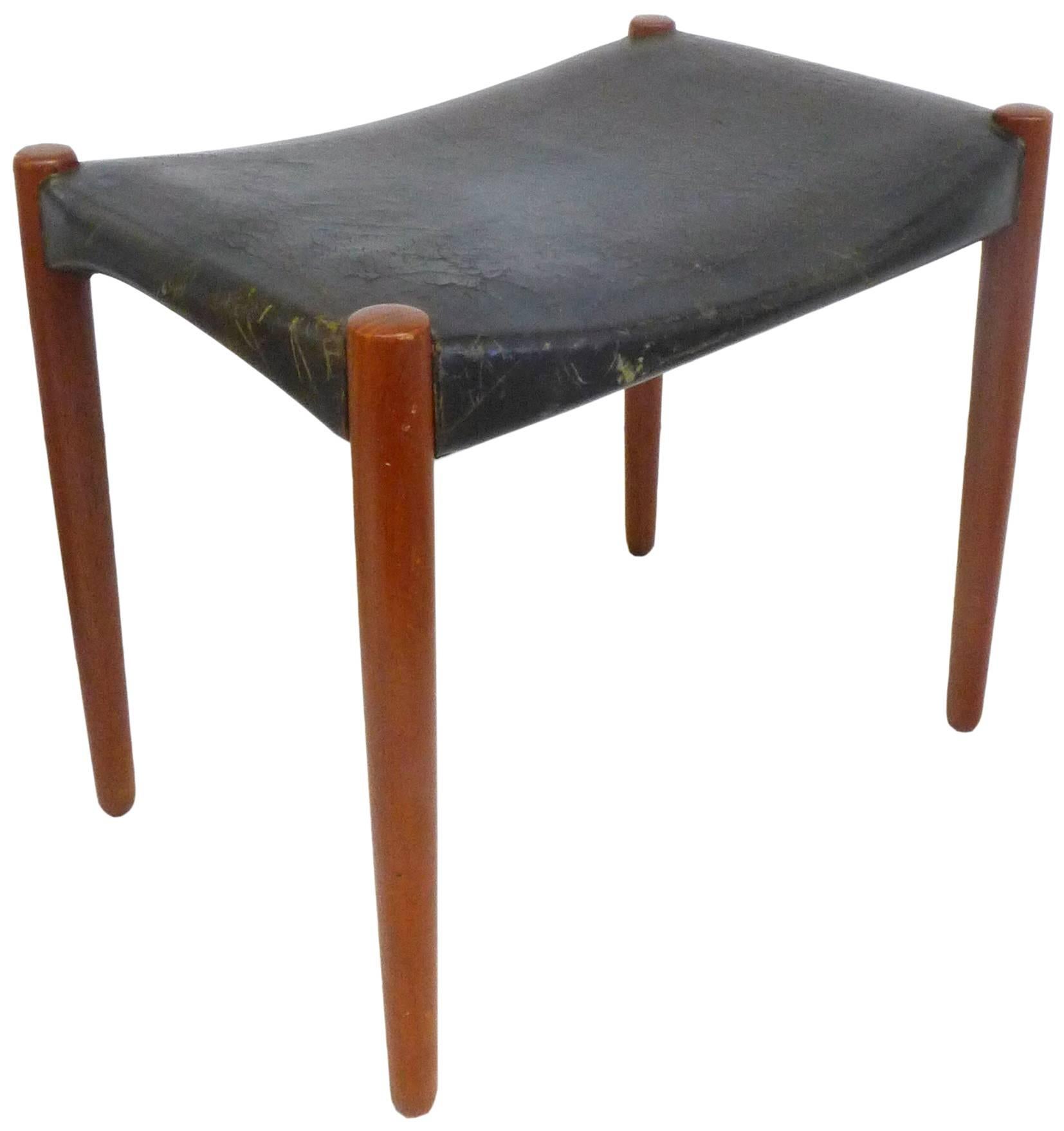 Mid-Century Modern Wood and Leather Stool by Larsen and Bender Madsen for Willy Beck