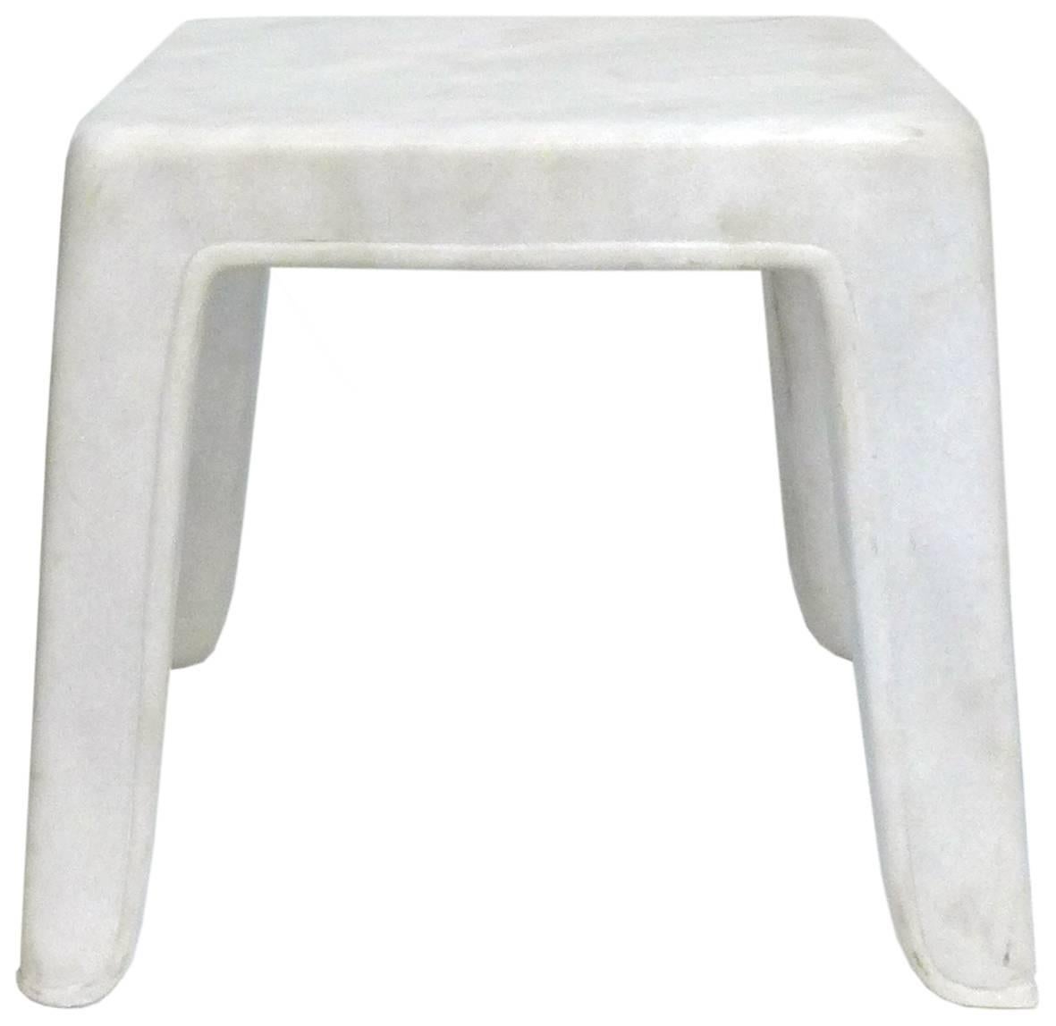 American Pair of Carved Solid Marble Side Tables or Stools