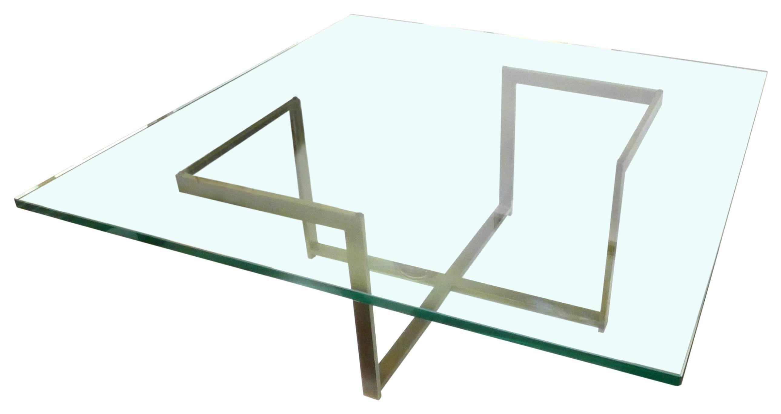 American Square Bronze and Glass Coffee Table For Sale