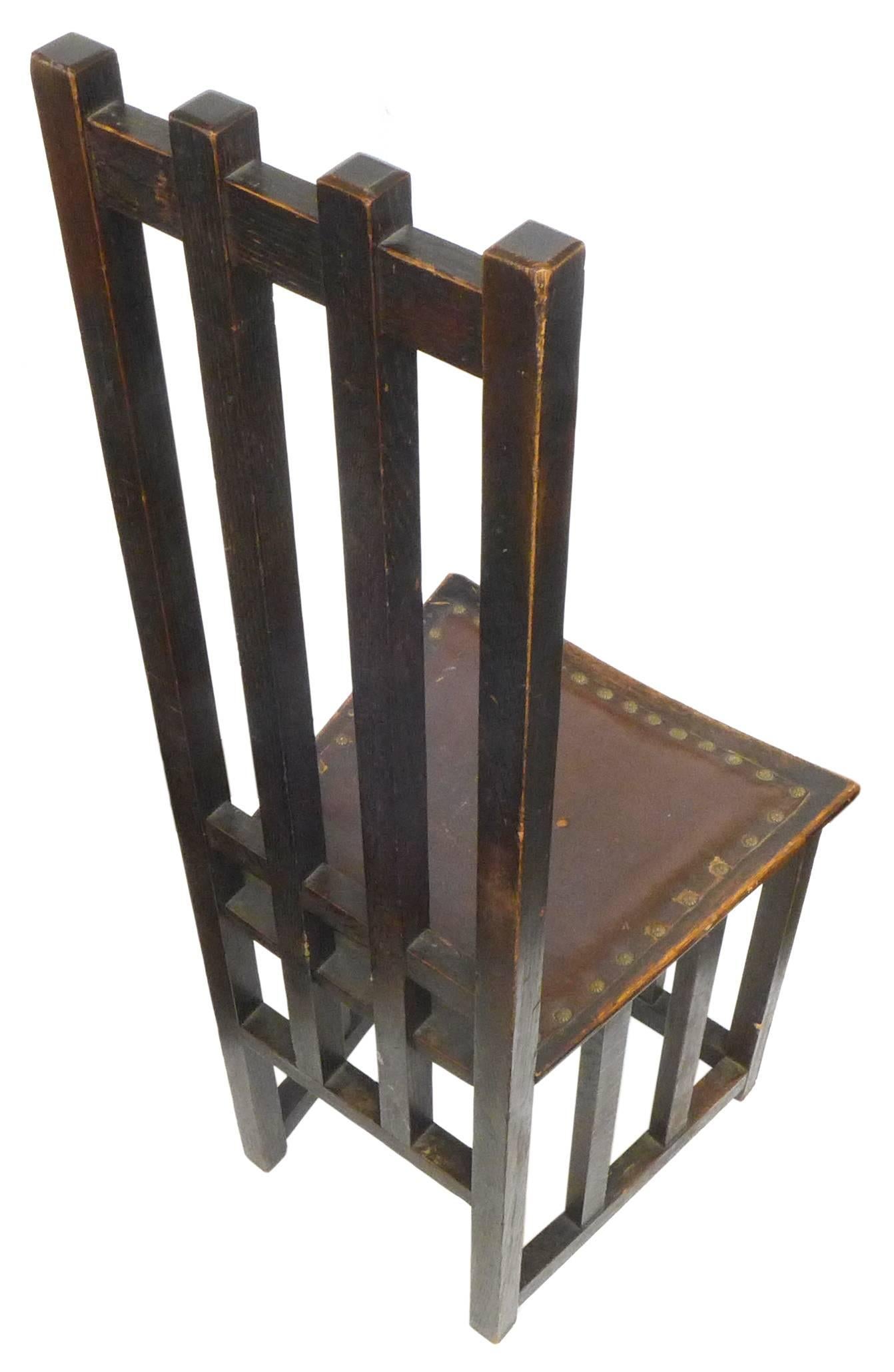 Stained Arts & Crafts Wood High Back Chair