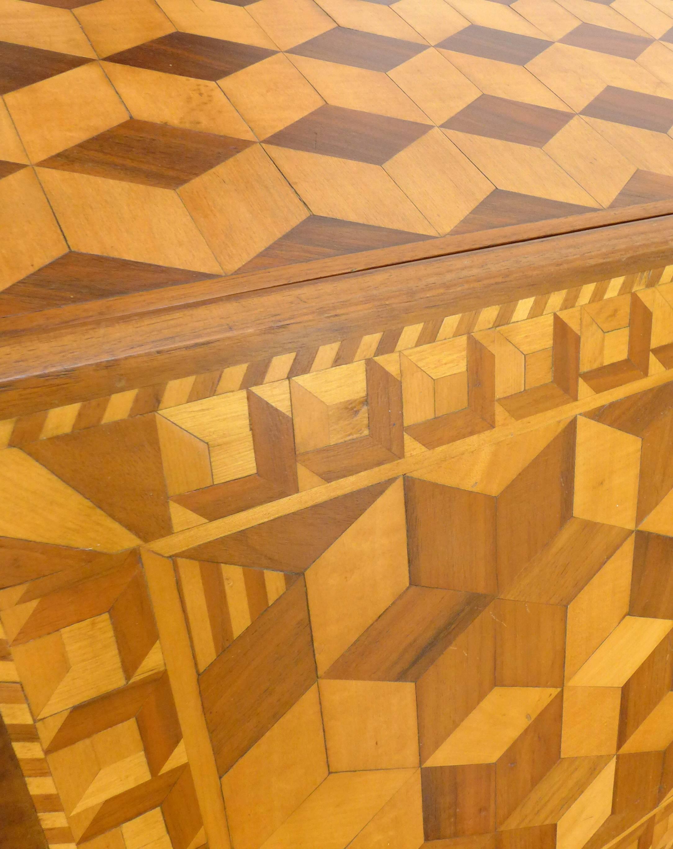 Hardwood Geometric Marquetry Secretary For Sale