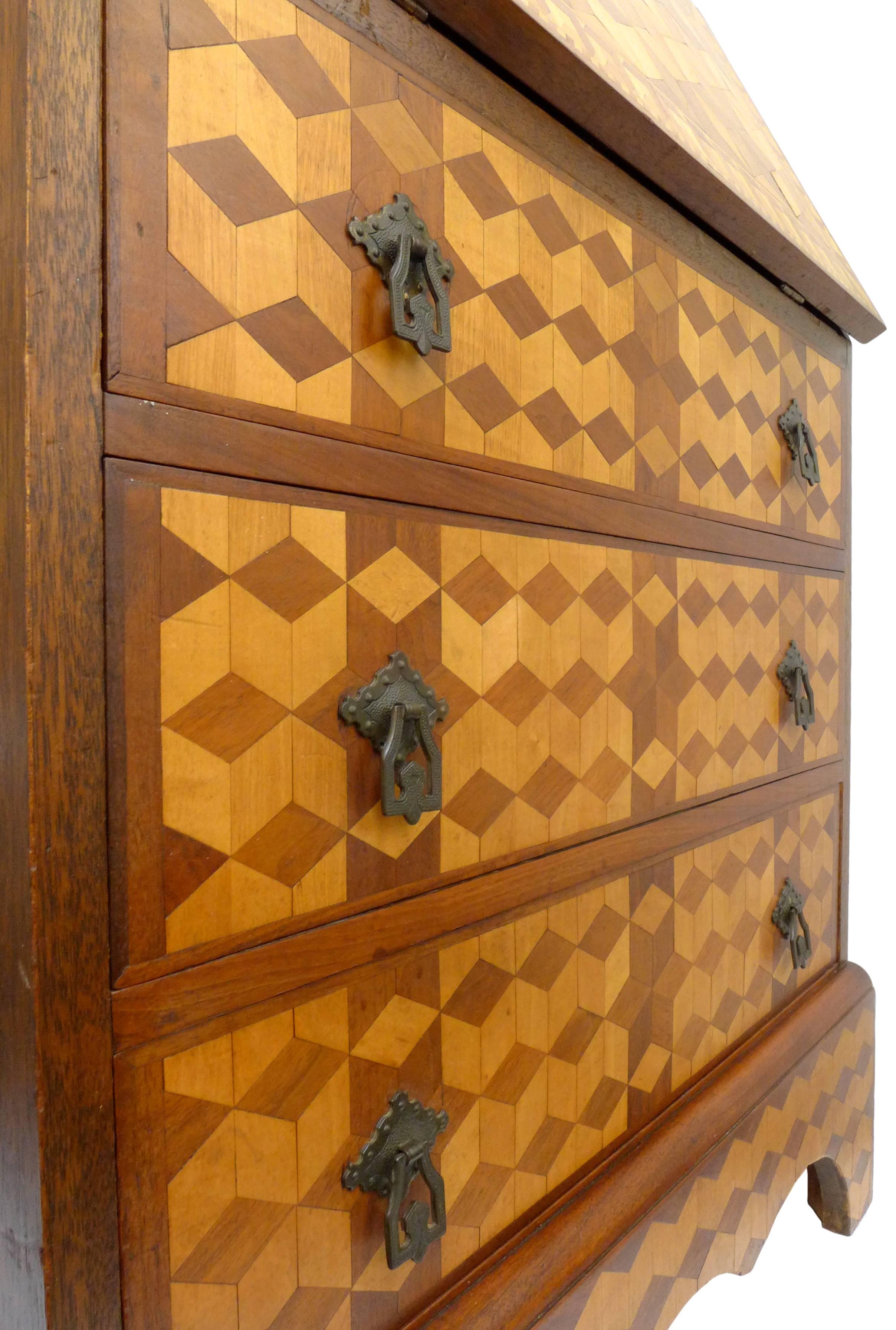 Late 20th Century Geometric Marquetry Secretary For Sale