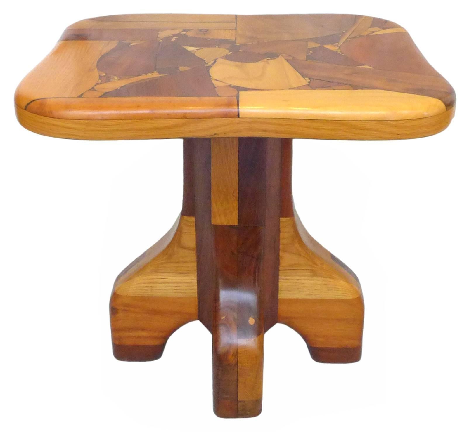 Laminated Pair of Handcrafted Wood Marquetry Side Tables