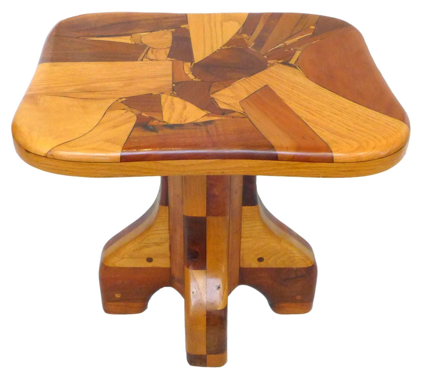 Hardwood Pair of Handcrafted Wood Marquetry Side Tables
