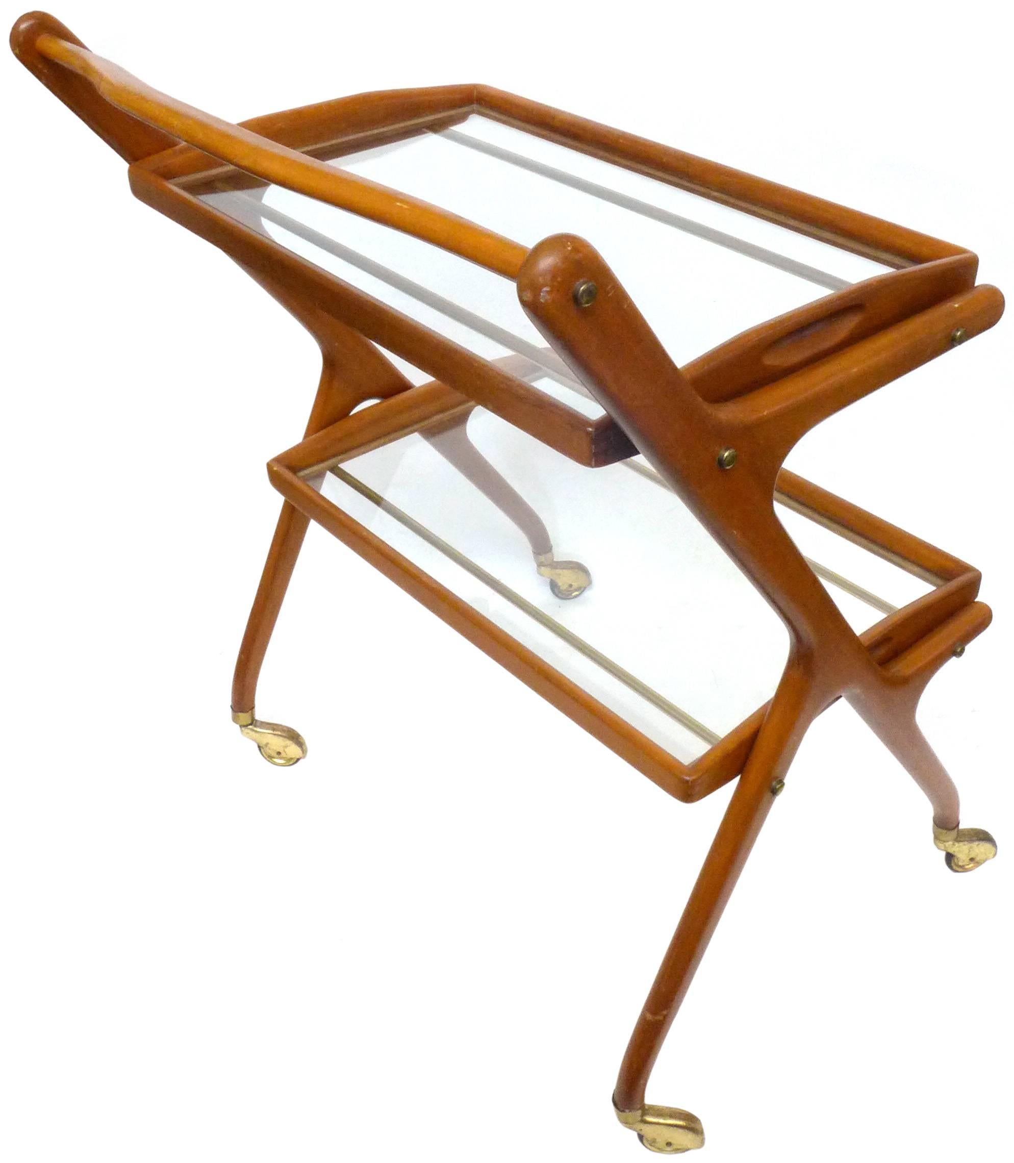 Mid-Century Modern Italian Walnut Bar Cart by Cesare Lacca