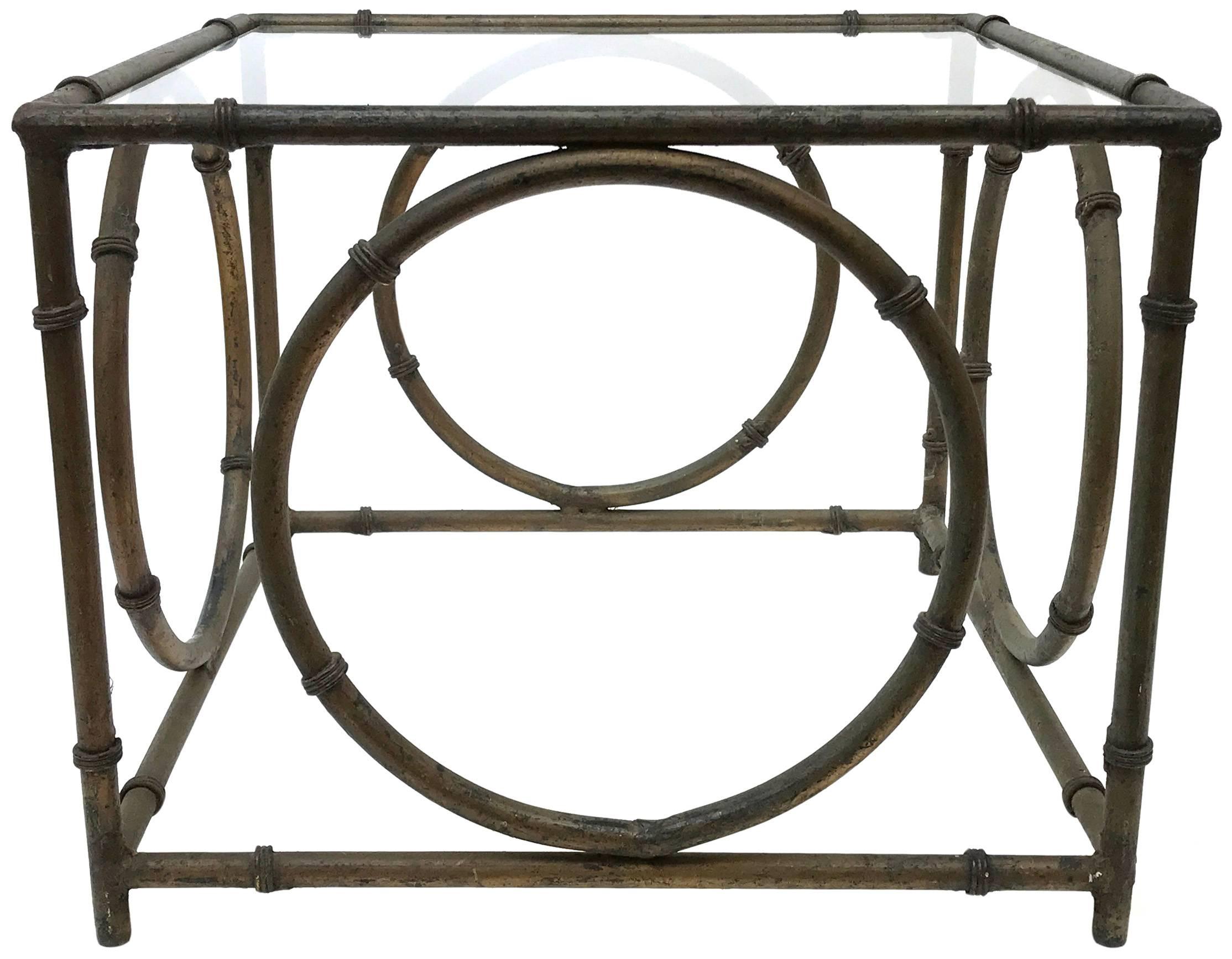 Cut Glass Pair of Italian Wrought Iron and Glass Side Tables