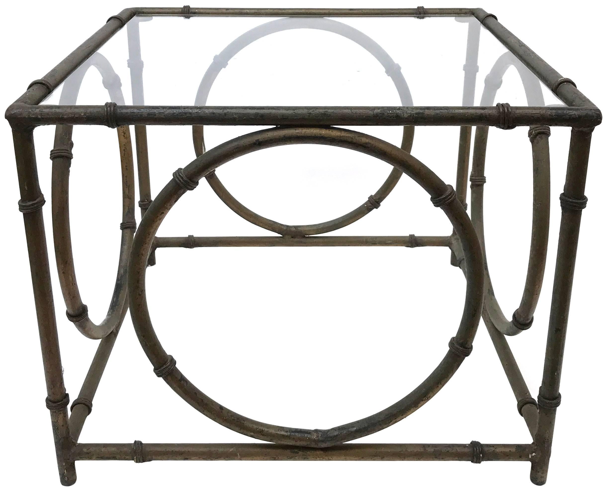 Mid-20th Century Pair of Italian Wrought Iron and Glass Side Tables