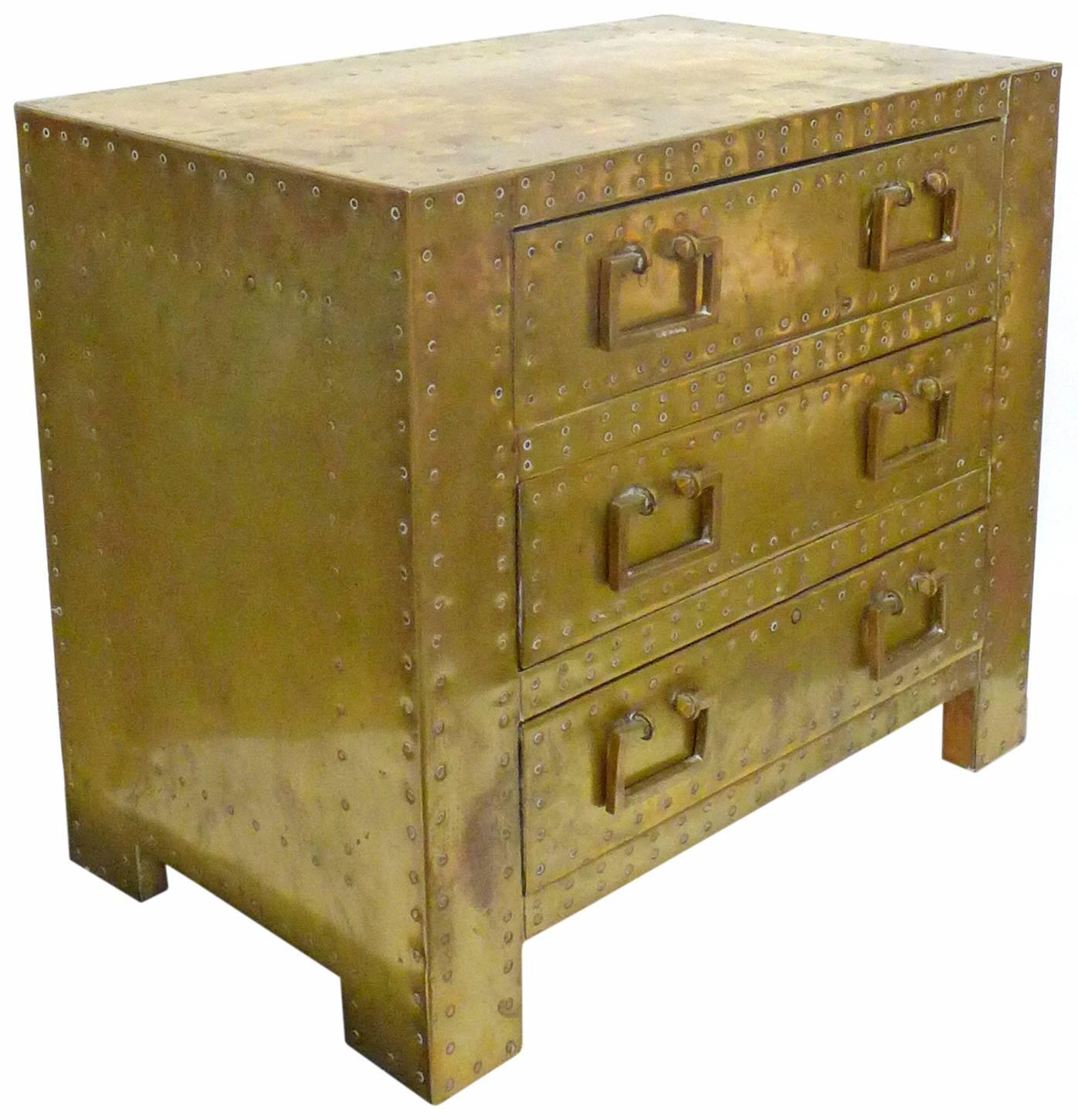 Spanish Pair of Brass Clad Chests or Side Tables by Sarried
