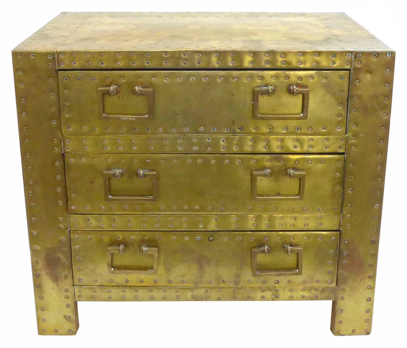 Late 20th Century Pair of Brass Clad Chests or Side Tables by Sarried