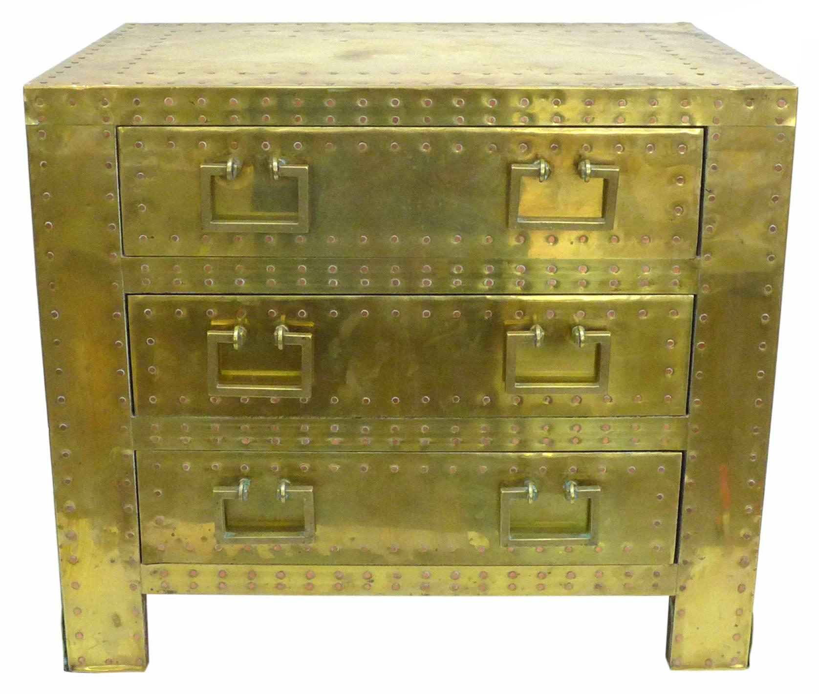 Pair of Brass Clad Chests or Side Tables by Sarried 2