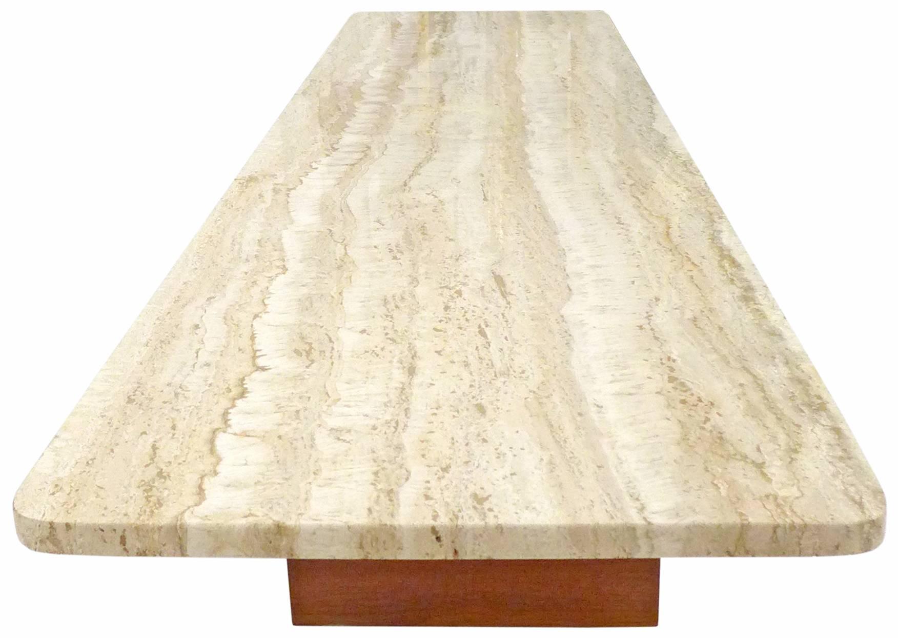 American Low Travertine and Wood Coffee Table