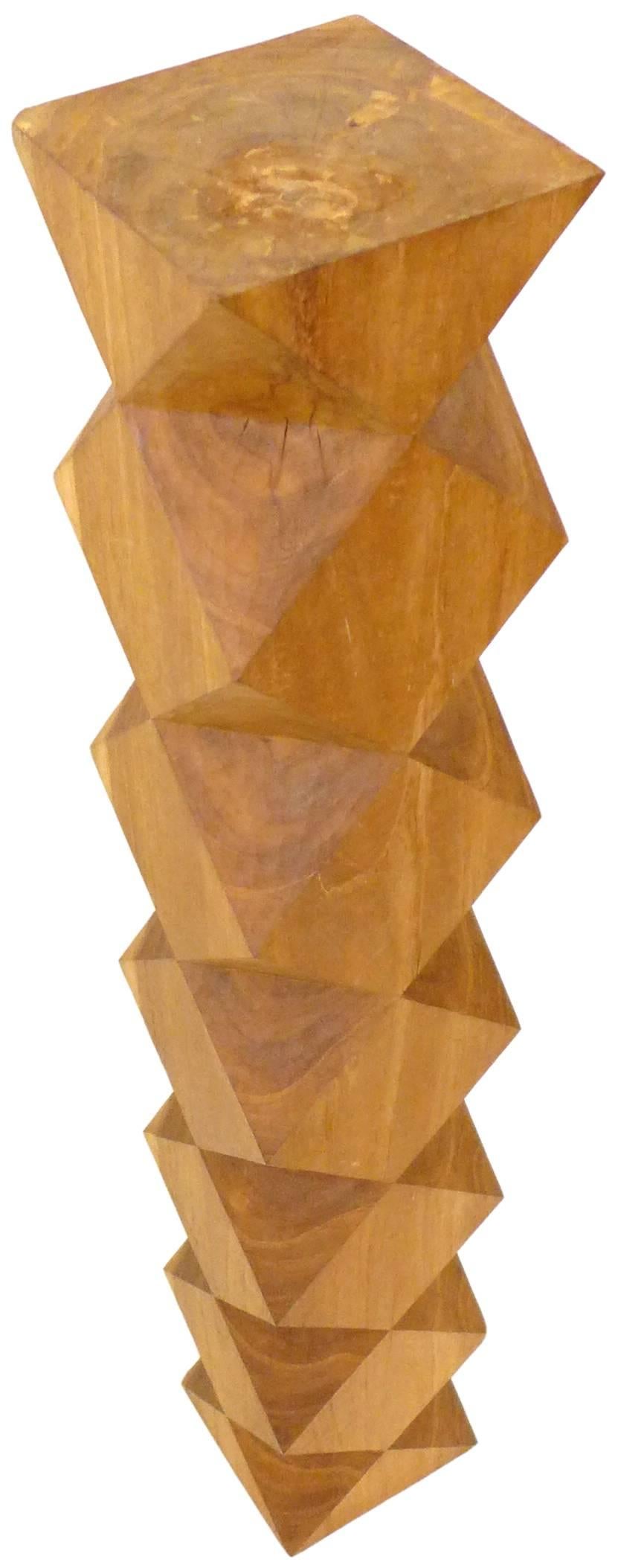 American Geometric Carved Wood Totem by Aleph Geddis