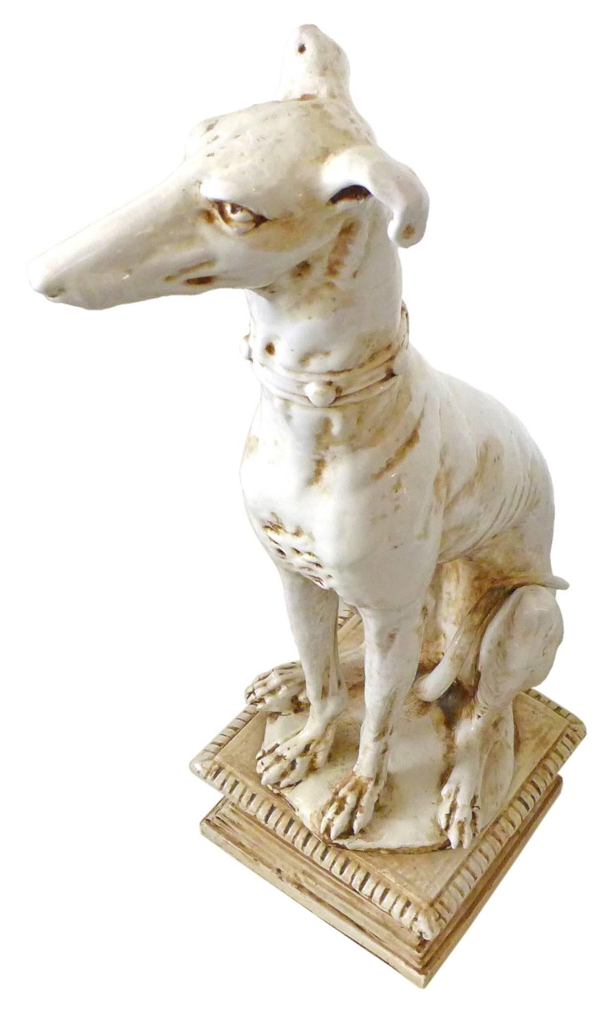 Pair of Italian Glazed Terracotta Greyhounds In Good Condition In Los Angeles, CA
