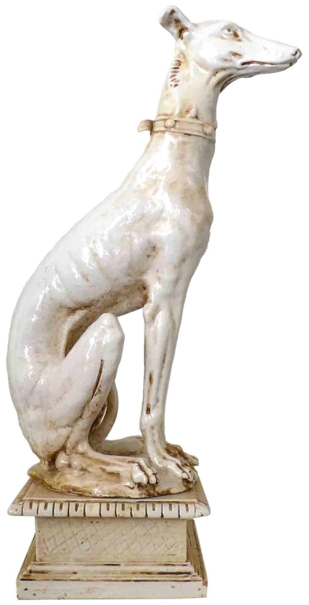 Cast Pair of Italian Glazed Terracotta Greyhounds