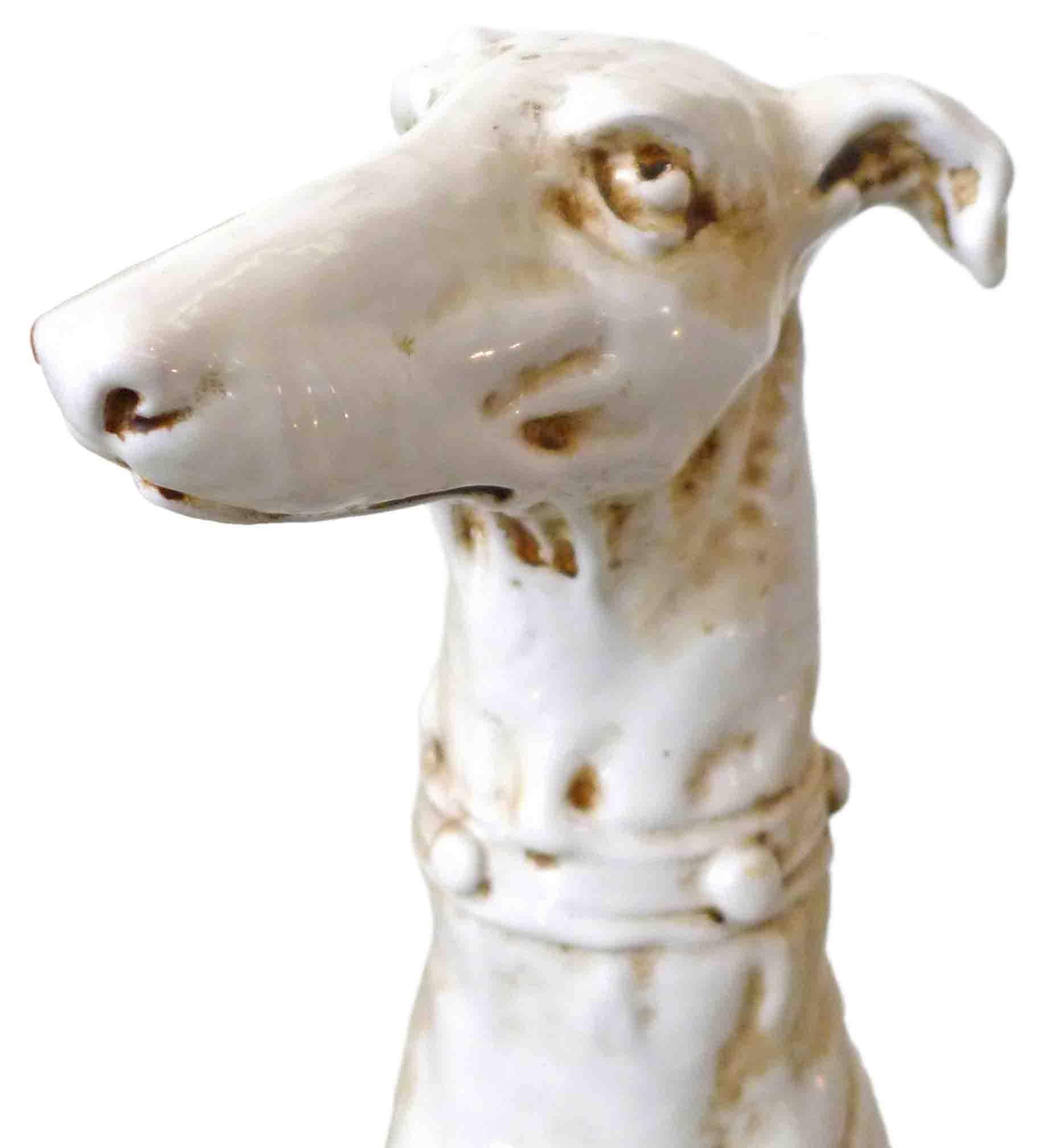Late 20th Century Pair of Italian Glazed Terracotta Greyhounds