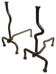 Pair of Contrasting Hand-Wrought Andirons