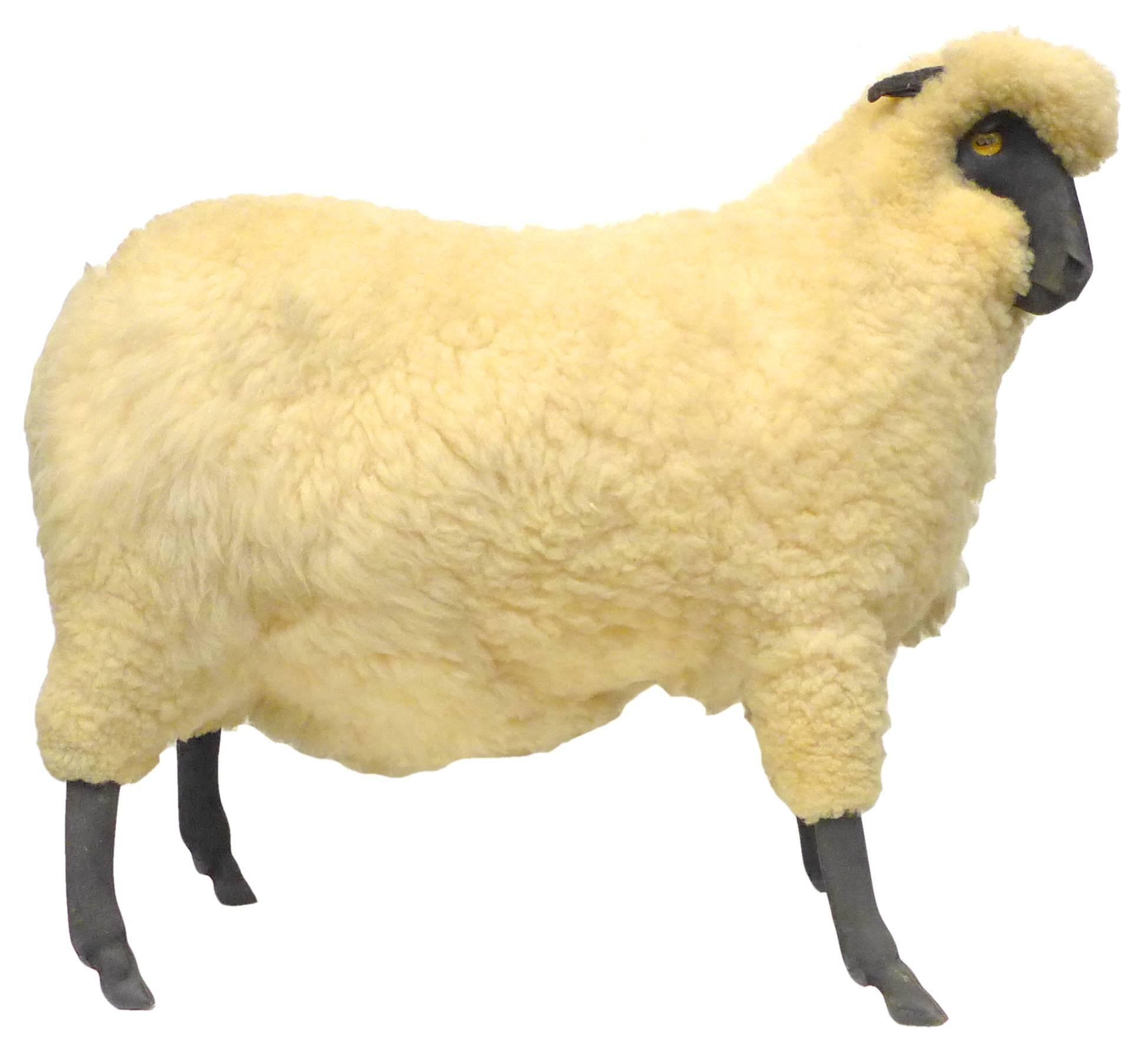 American Vintage Wool and Resin Sheep in the Style of Lalanne