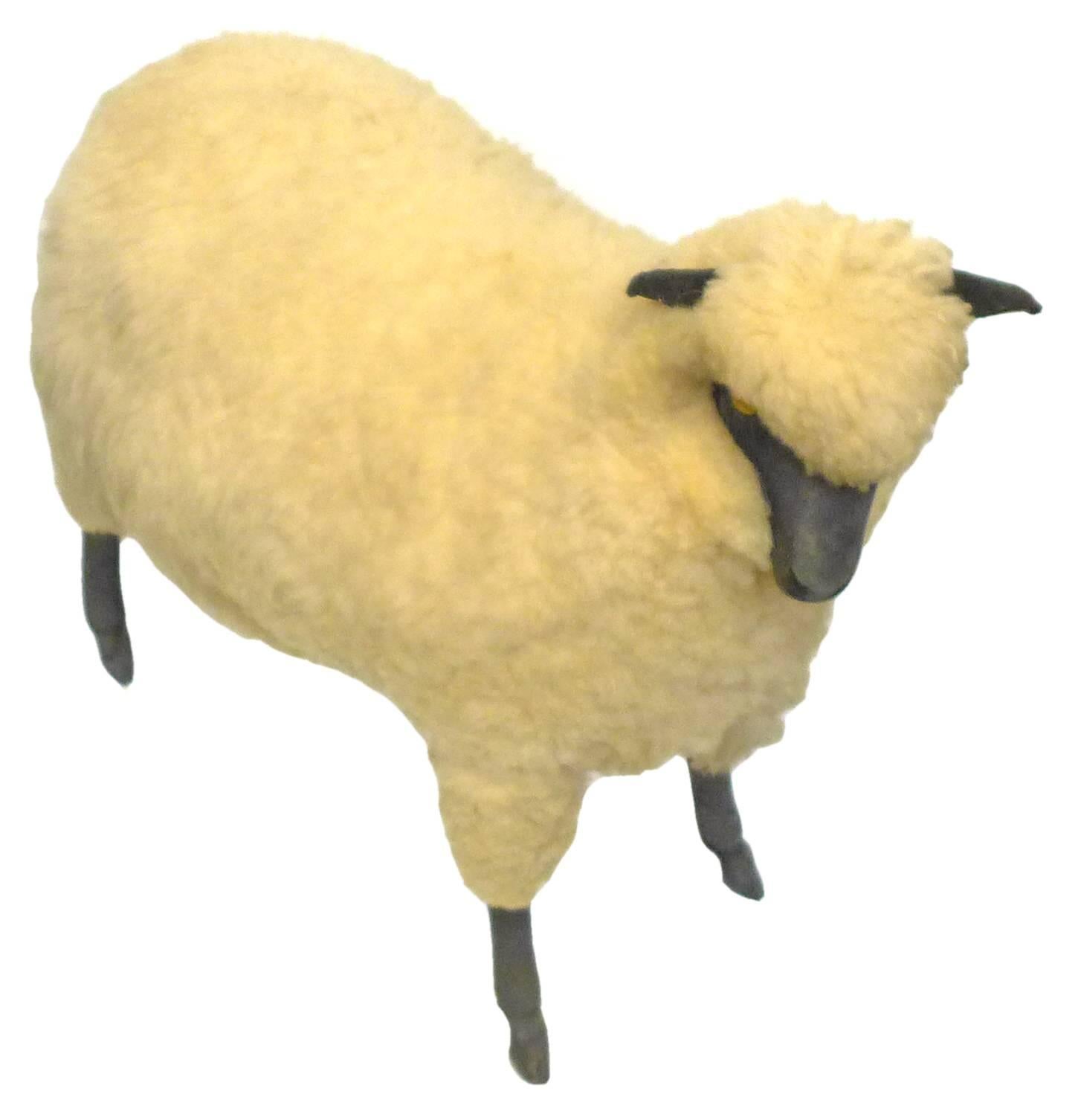 Vintage Wool and Resin Sheep in the Style of Lalanne In Good Condition In Los Angeles, CA