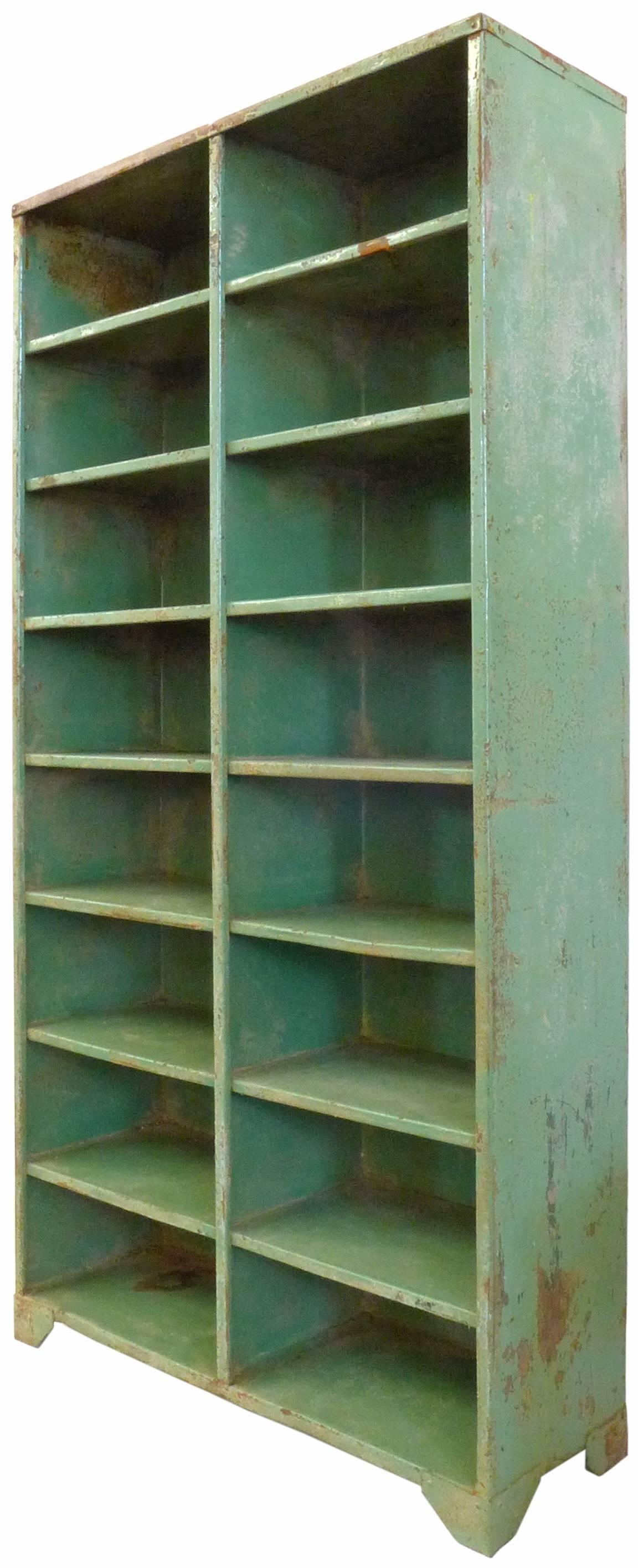 Enameled 1930s French Industrial Shelving Unit For Sale