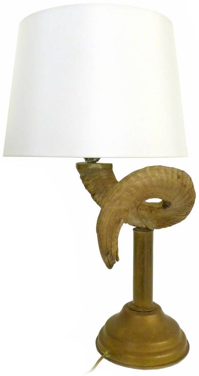 American Pair of Ram's Horn and Brass Table Lamps For Sale