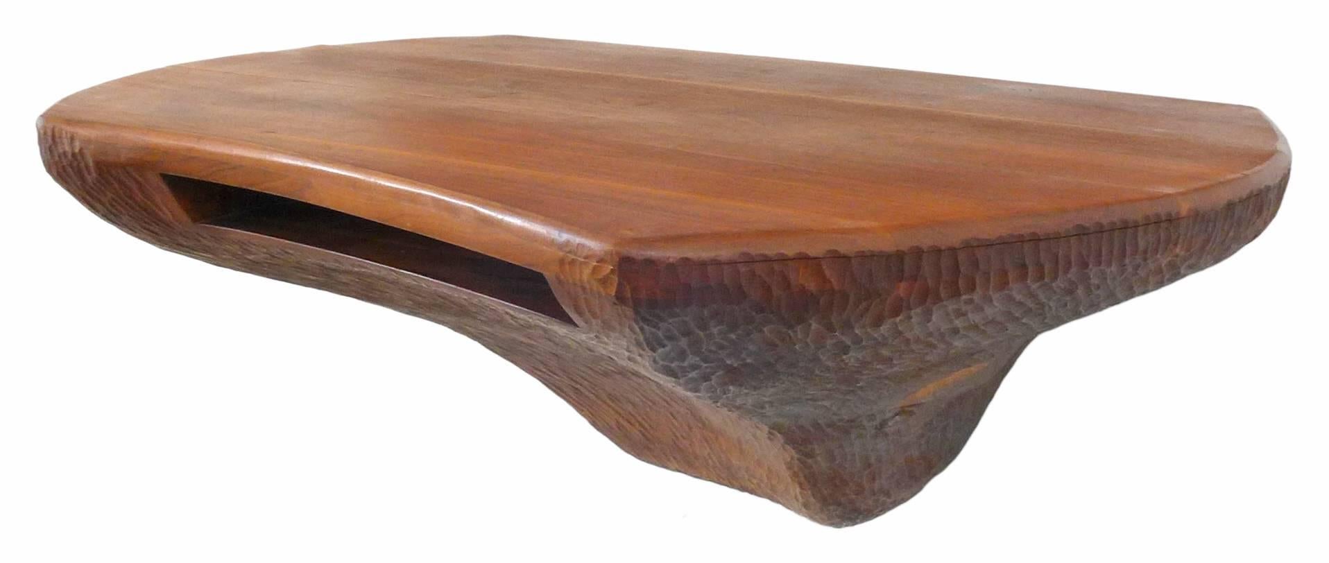 Fantastic Chip-Carved American Craft Wall-Mount Wood Console In Good Condition For Sale In Los Angeles, CA