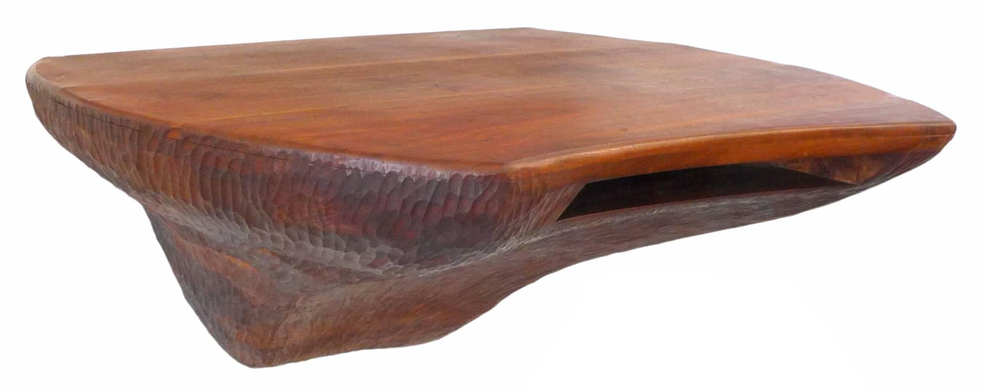 Mid-20th Century Fantastic Chip-Carved American Craft Wall-Mount Wood Console For Sale