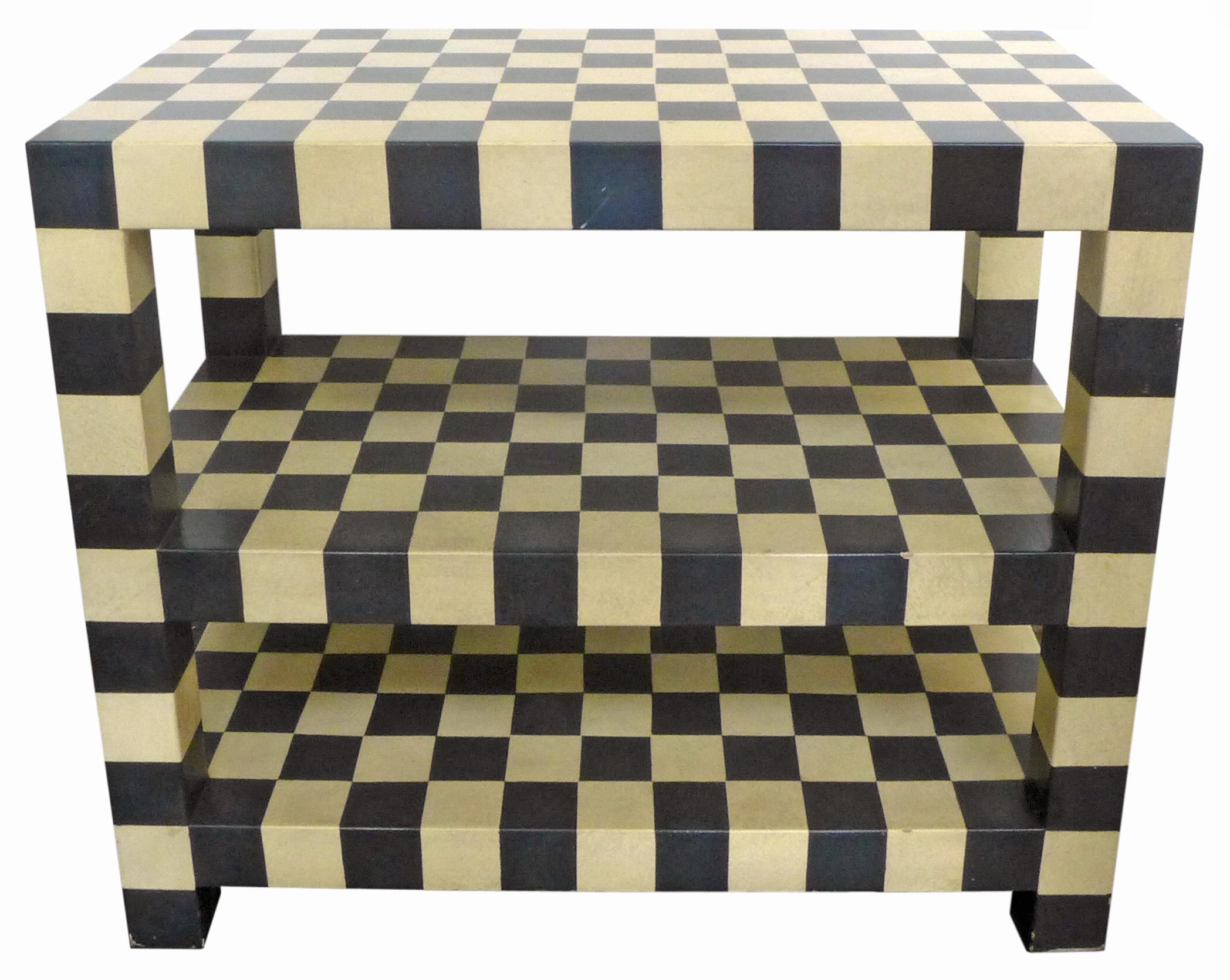 Two-Tiered Checkerboard Lacquered Table In Good Condition For Sale In Los Angeles, CA