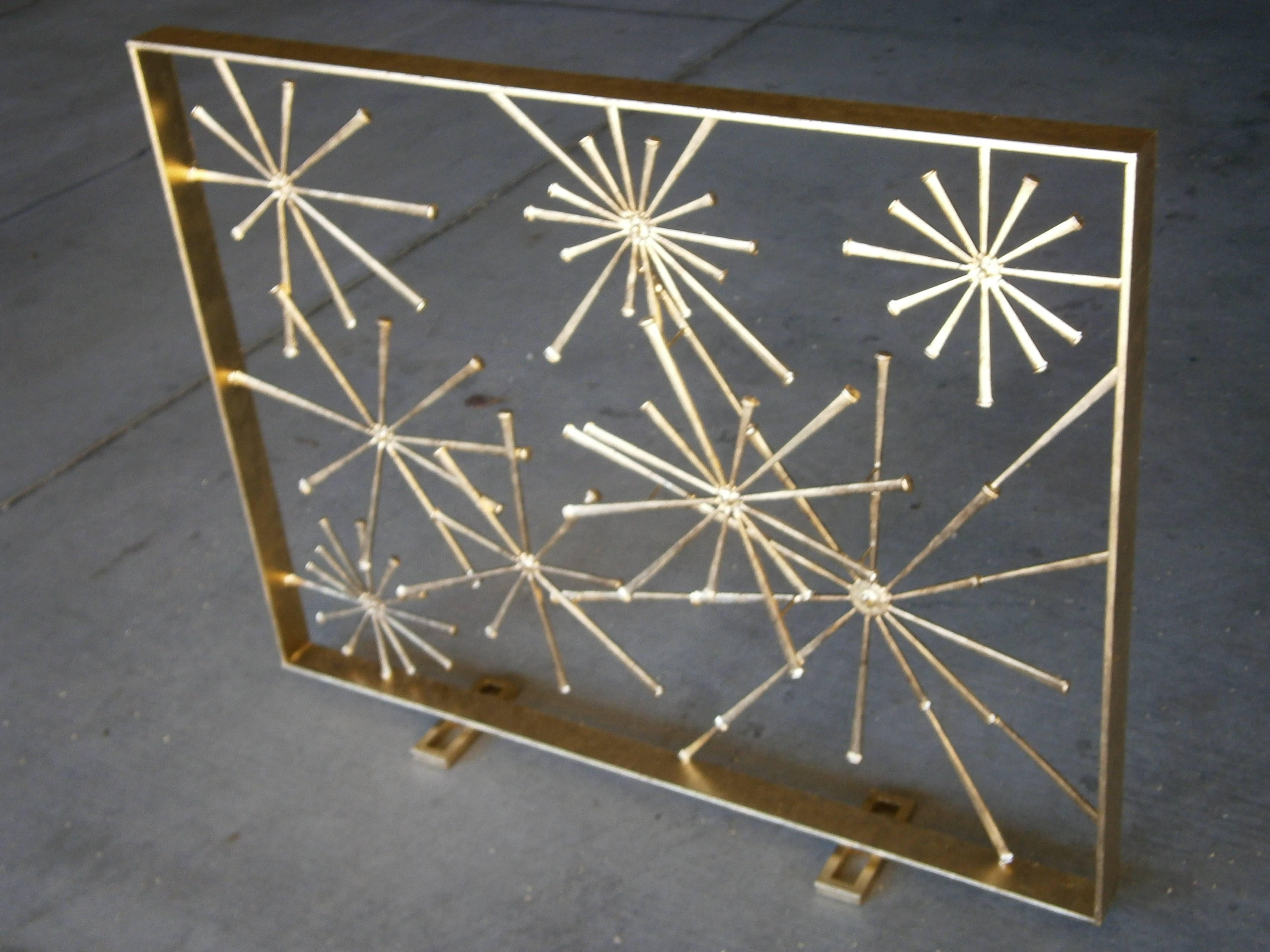 American Contemporary 1970s Style Gilded & Blackened Steel Fire Screen by Del Williams For Sale