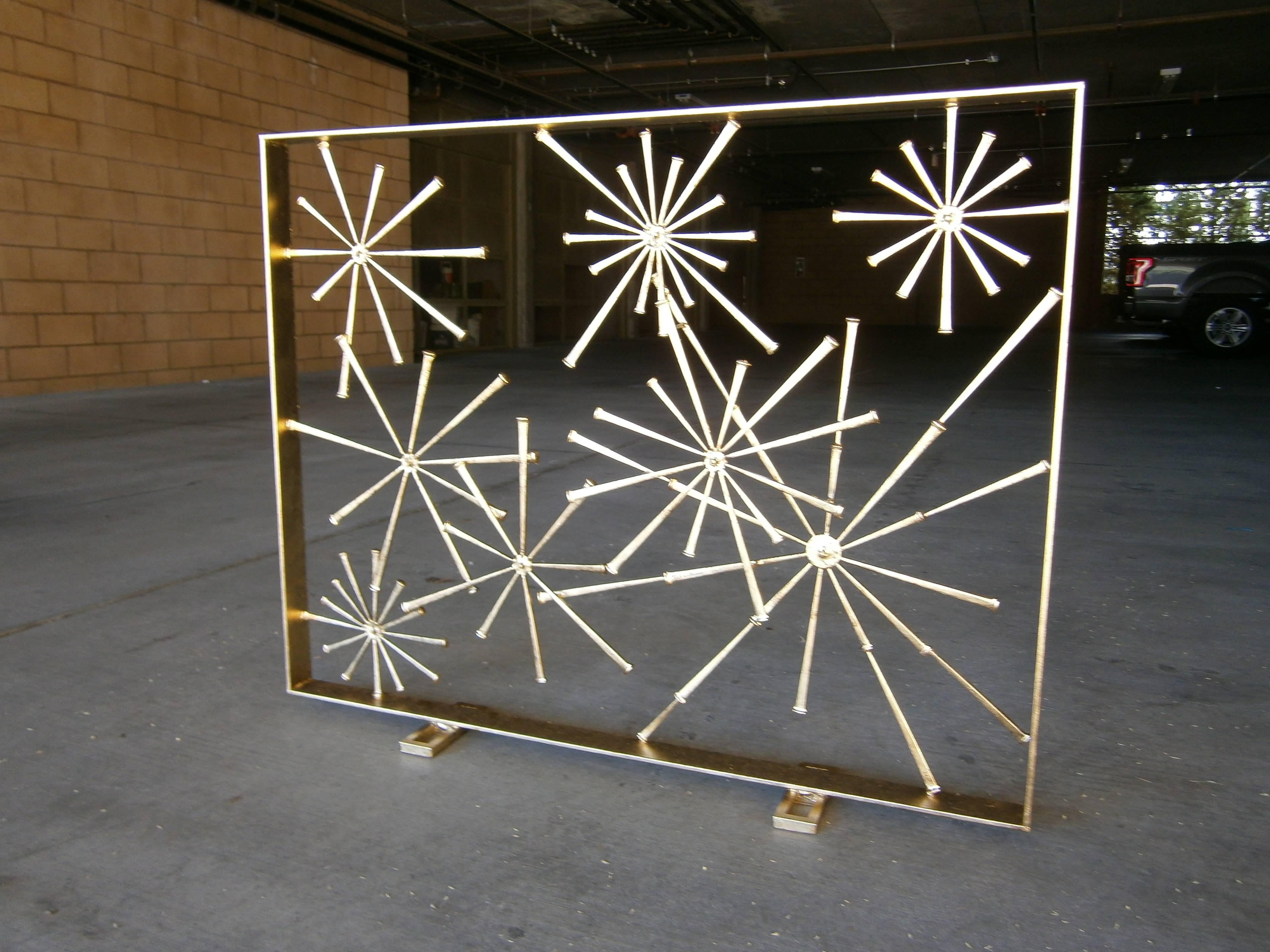 Contemporary 1970s Style Gilded & Blackened Steel Fire Screen by Del Williams In Excellent Condition For Sale In Palm Springs, CA