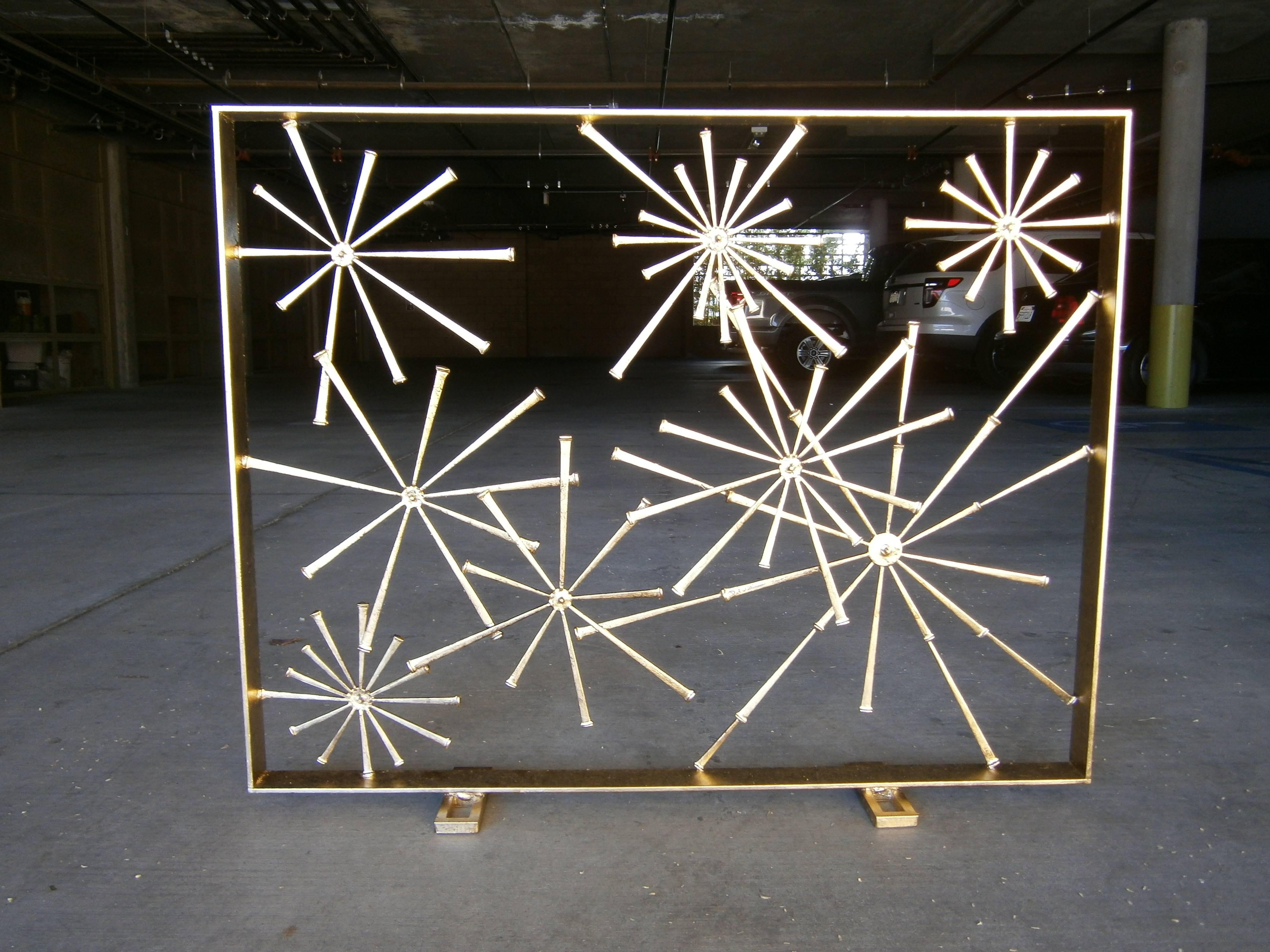 Mid-Century Modern Contemporary 1970s Style Gilded & Blackened Steel Fire Screen by Del Williams For Sale