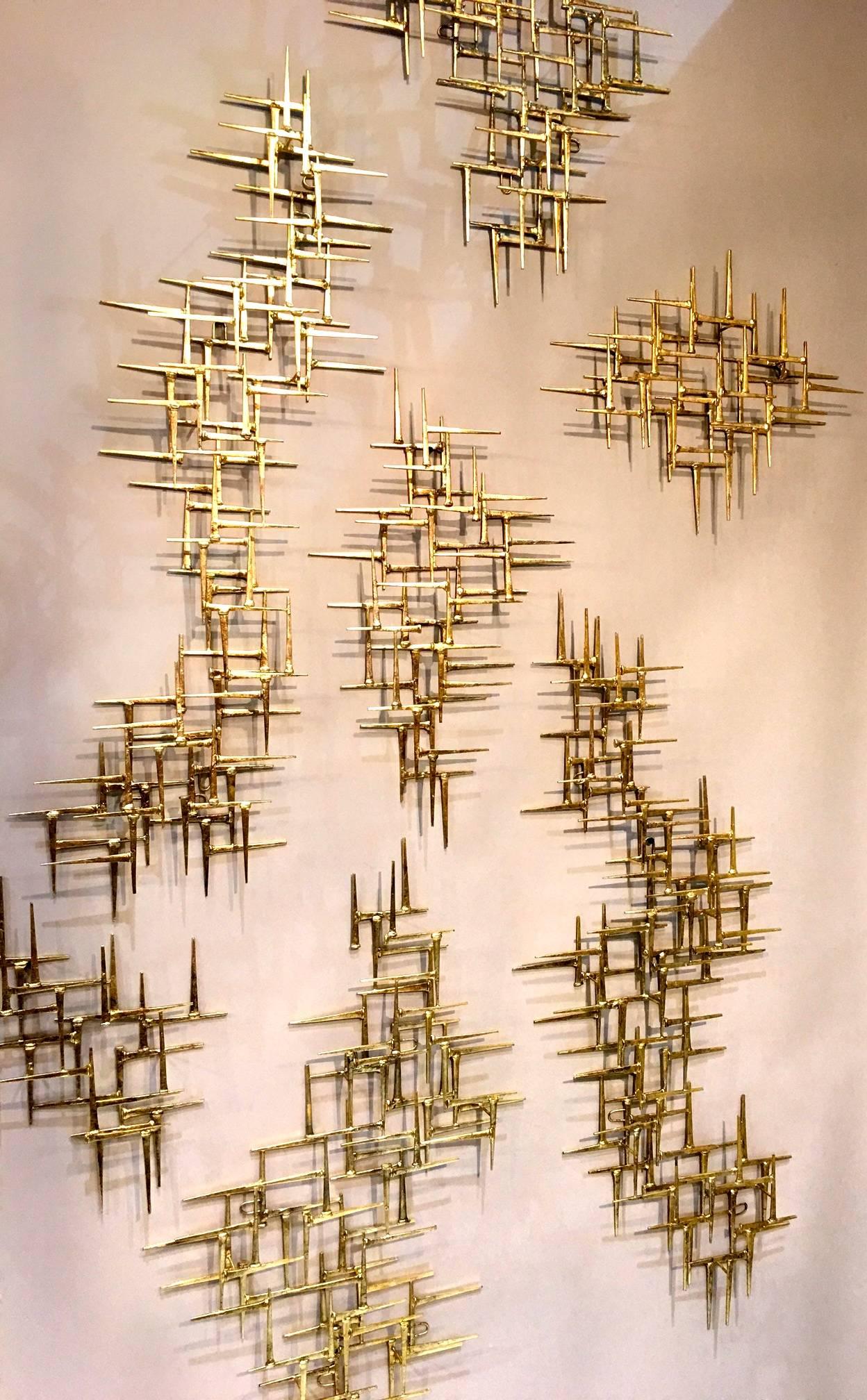 Mid-Century Modern Seven Piece Gilded Metal Wall Sculpture by American Artist Del Williams  2016 For Sale