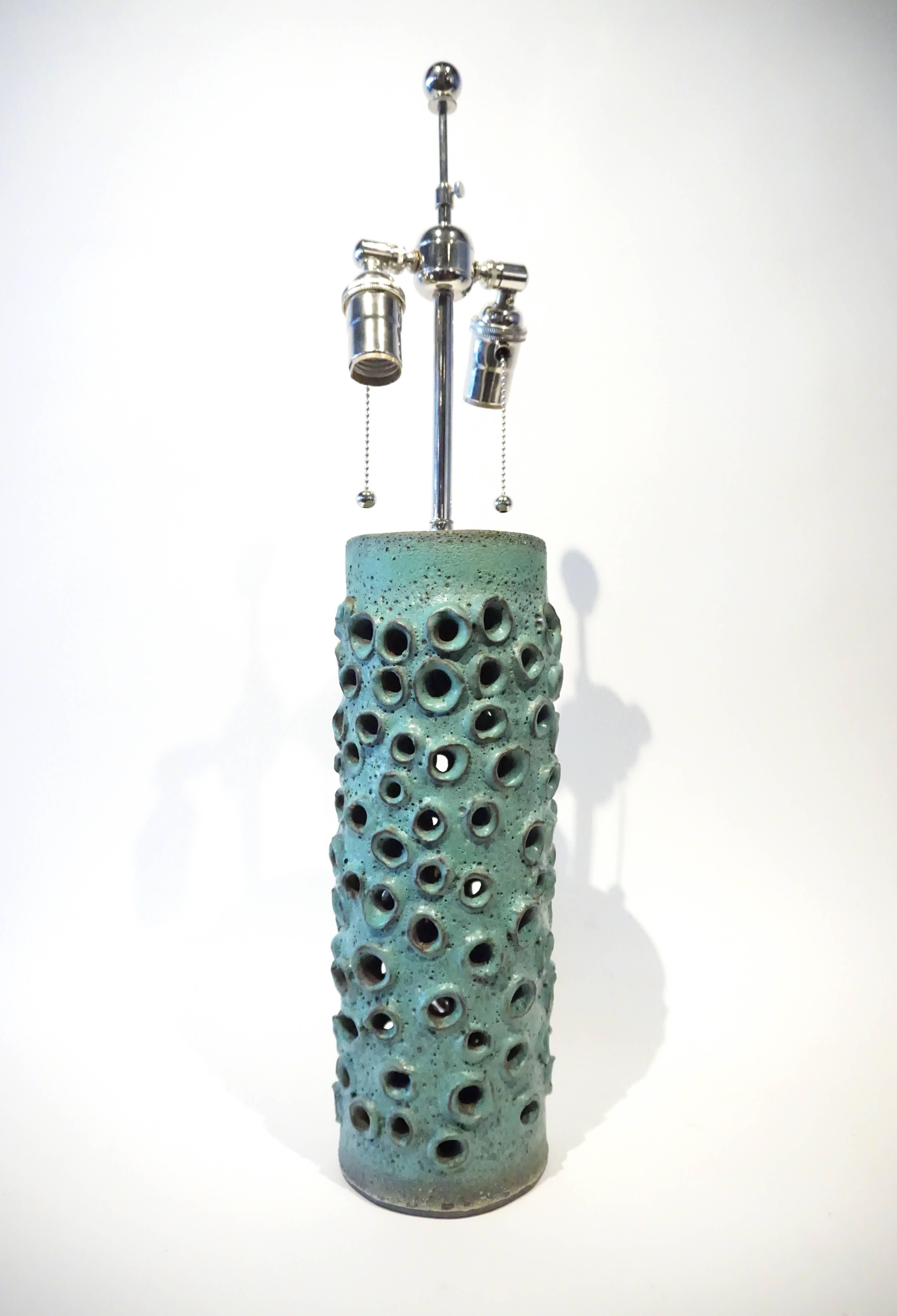 Modern Turquoise-Glazed Pottery Lamp by Studio Ceramicist Warner Walcott C. 2016 For Sale