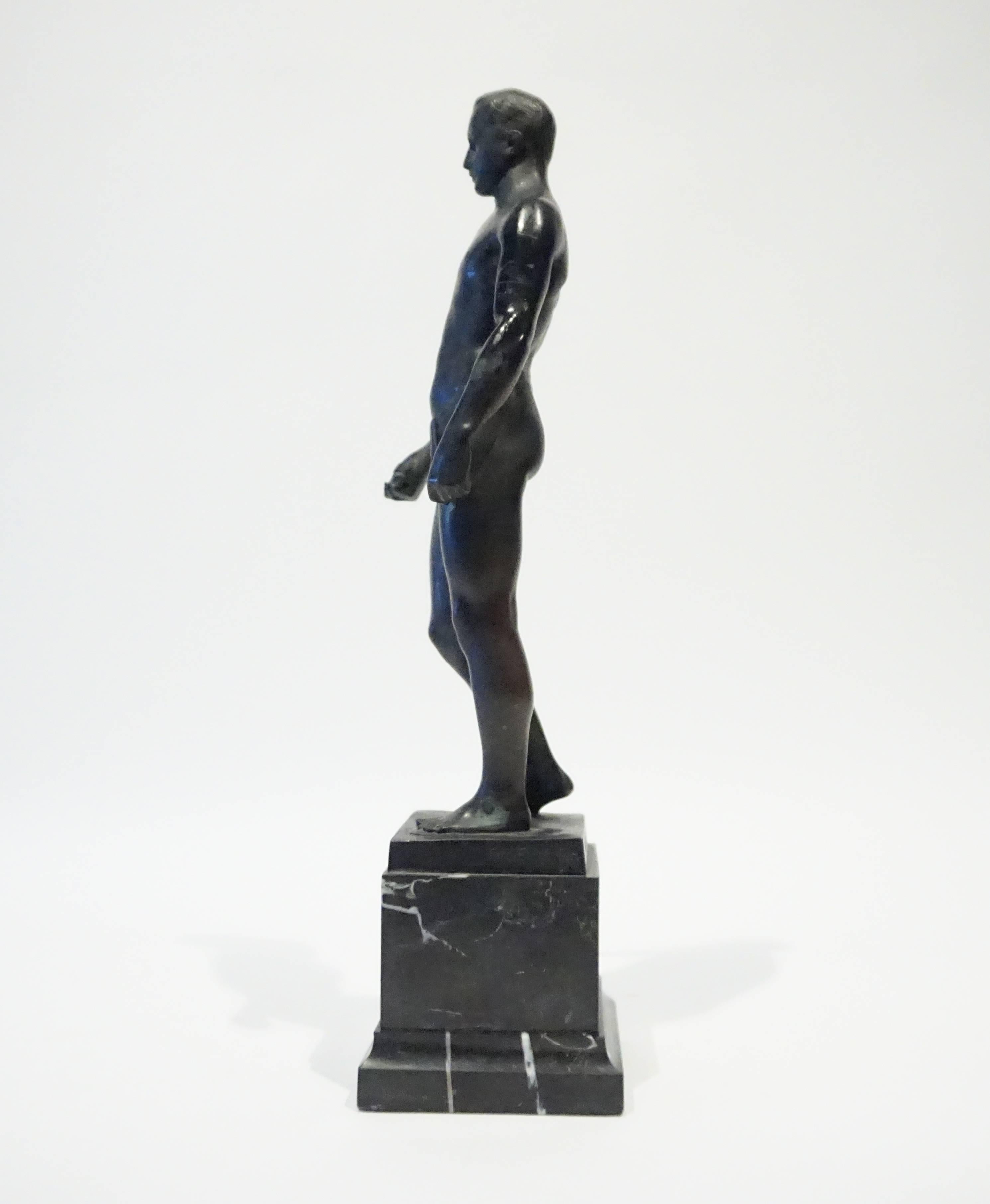 Patinated Bronze Figure of a Male Athlete by German Sculptor Ferdinand Frick C. 1910