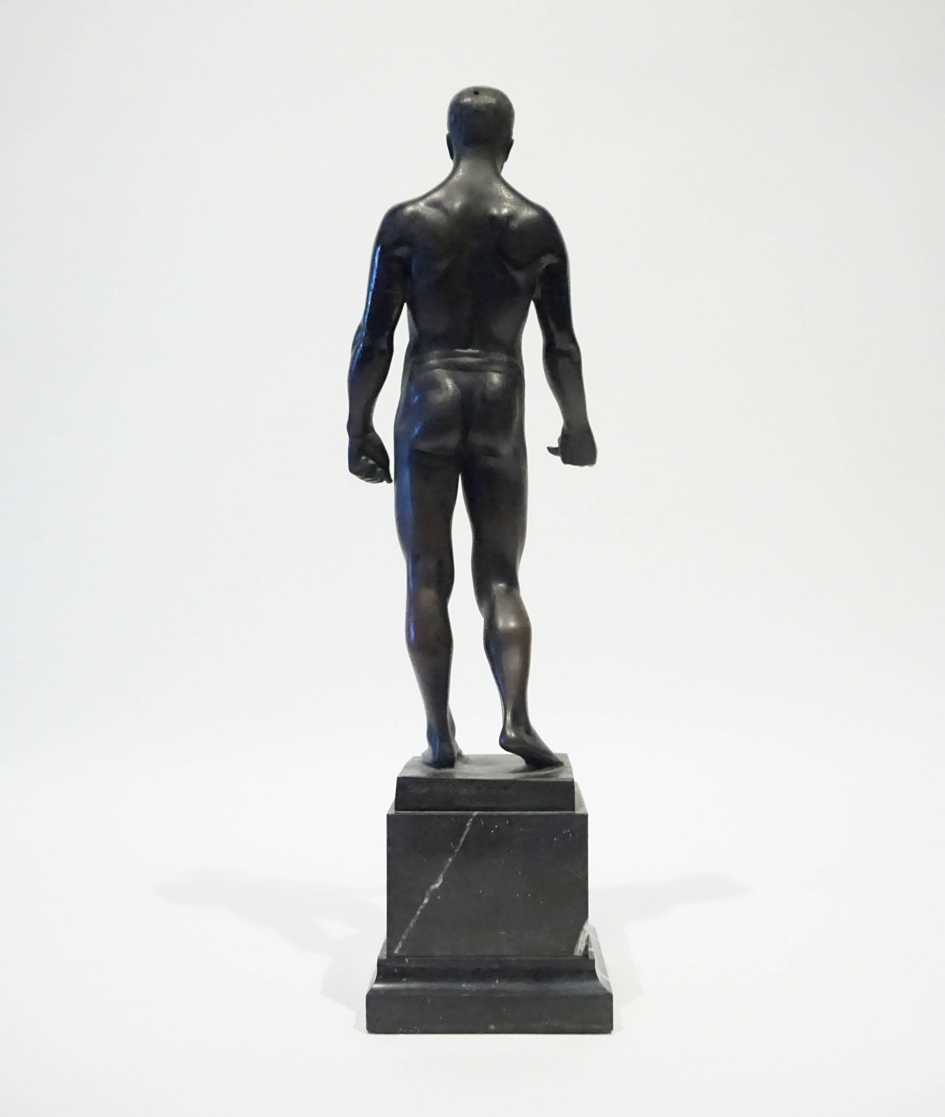 Classical Roman Bronze Figure of a Male Athlete by German Sculptor Ferdinand Frick C. 1910