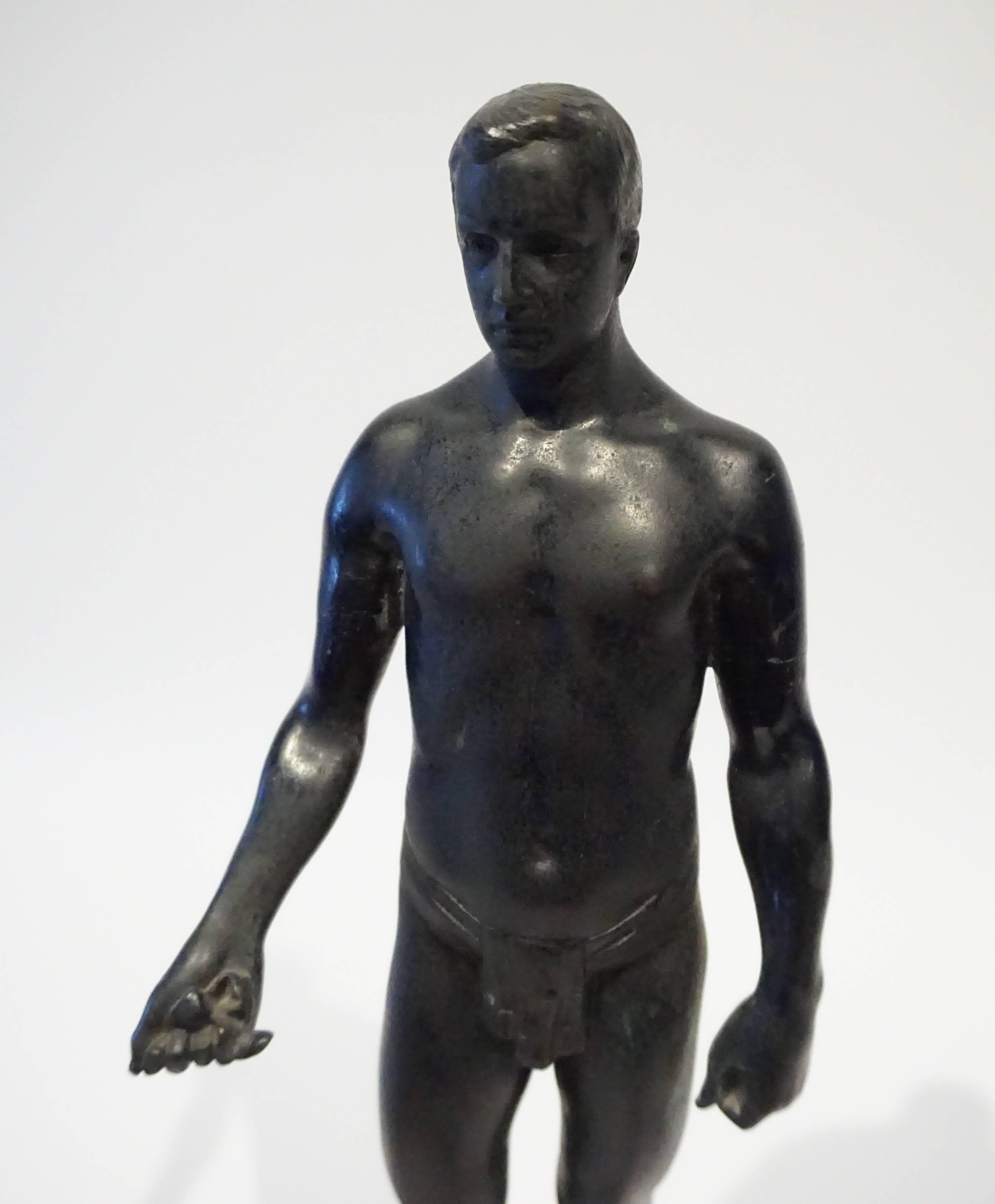Bronze Figure of a Male Athlete by German Sculptor Ferdinand Frick C. 1910 In Excellent Condition In Palm Springs, CA