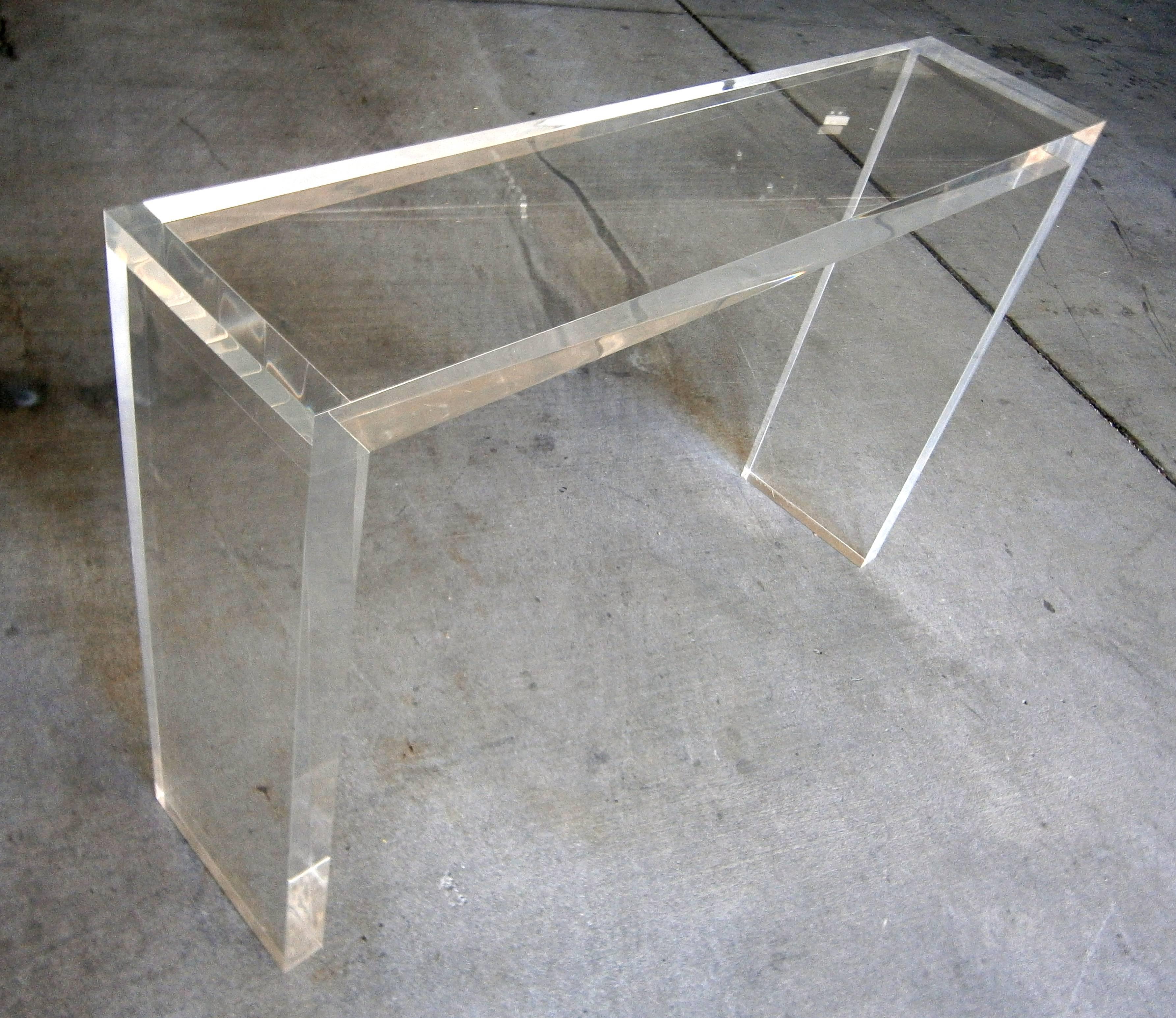 Mid-Century Modern Minimalist Custom-Made Thick Lucite Console Table by Carmichael
