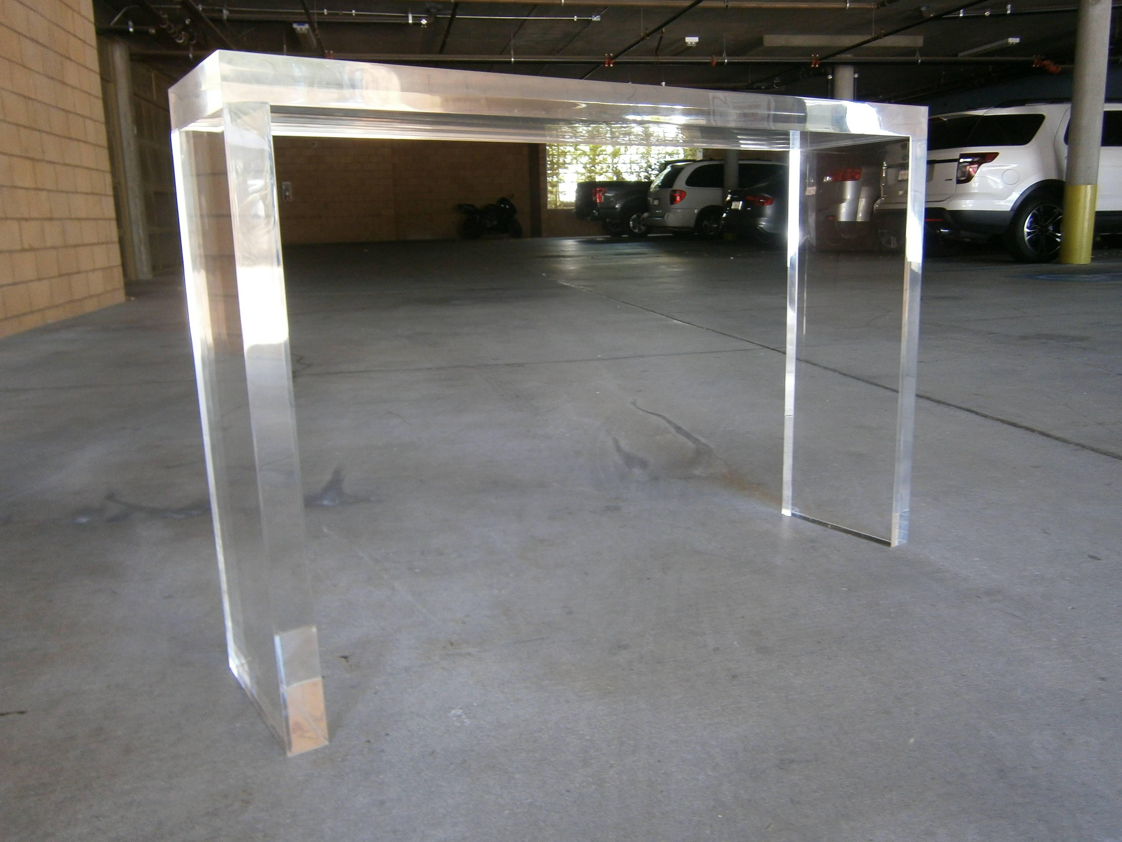 American Minimalist Custom-Made Thick Lucite Console Table by Carmichael