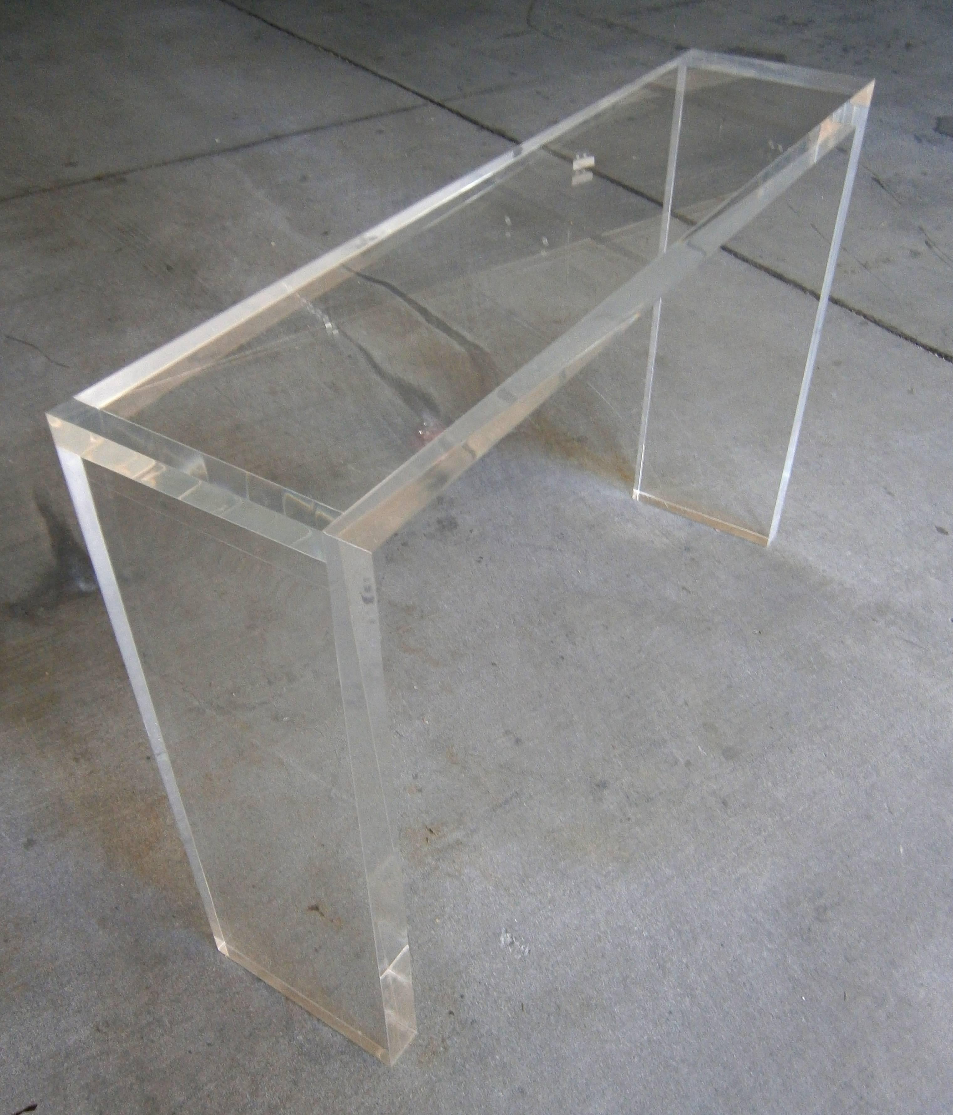 Minimalist Custom-Made Thick Lucite Console Table by Carmichael 3
