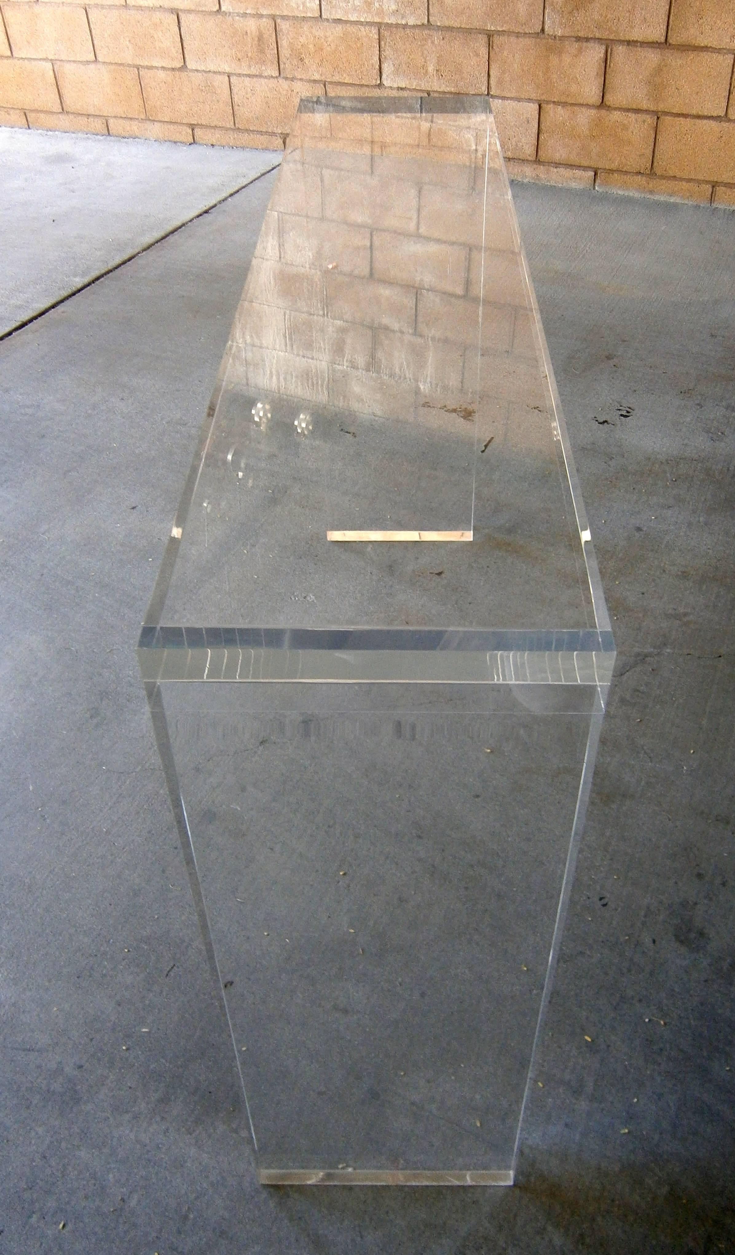Contemporary Minimalist Custom-Made Thick Lucite Console Table by Carmichael