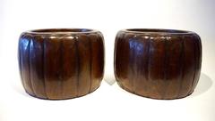 Pair of Wood and Copper Japanese Hibachi, 1880s