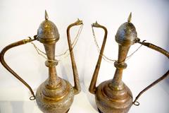 Vintage Pair of 1950s Extraordinarily Large Brass and Copper Moroccan Ewers