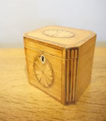 English George III Inlaid Satinwood Octagonal Tea Caddy C. 1800