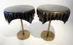 Pair of Aldo Tura Style Italian Goat Skin & Brass Occasional Tables C.1950's