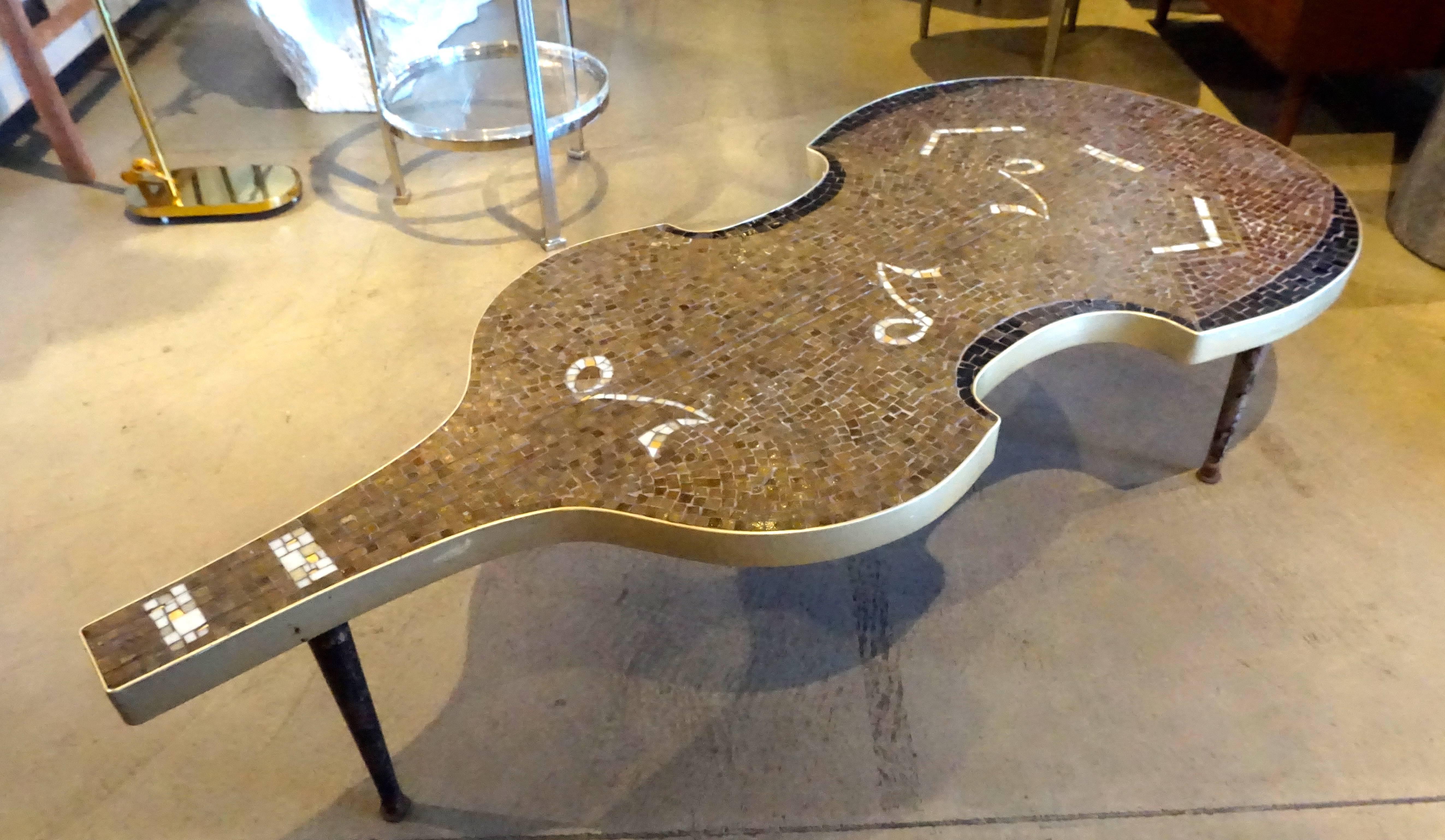 Whimsical Italian Cello-Form Mosaic Tiled Coffee Table  Circa 1960s In Good Condition For Sale In Palm Springs, CA