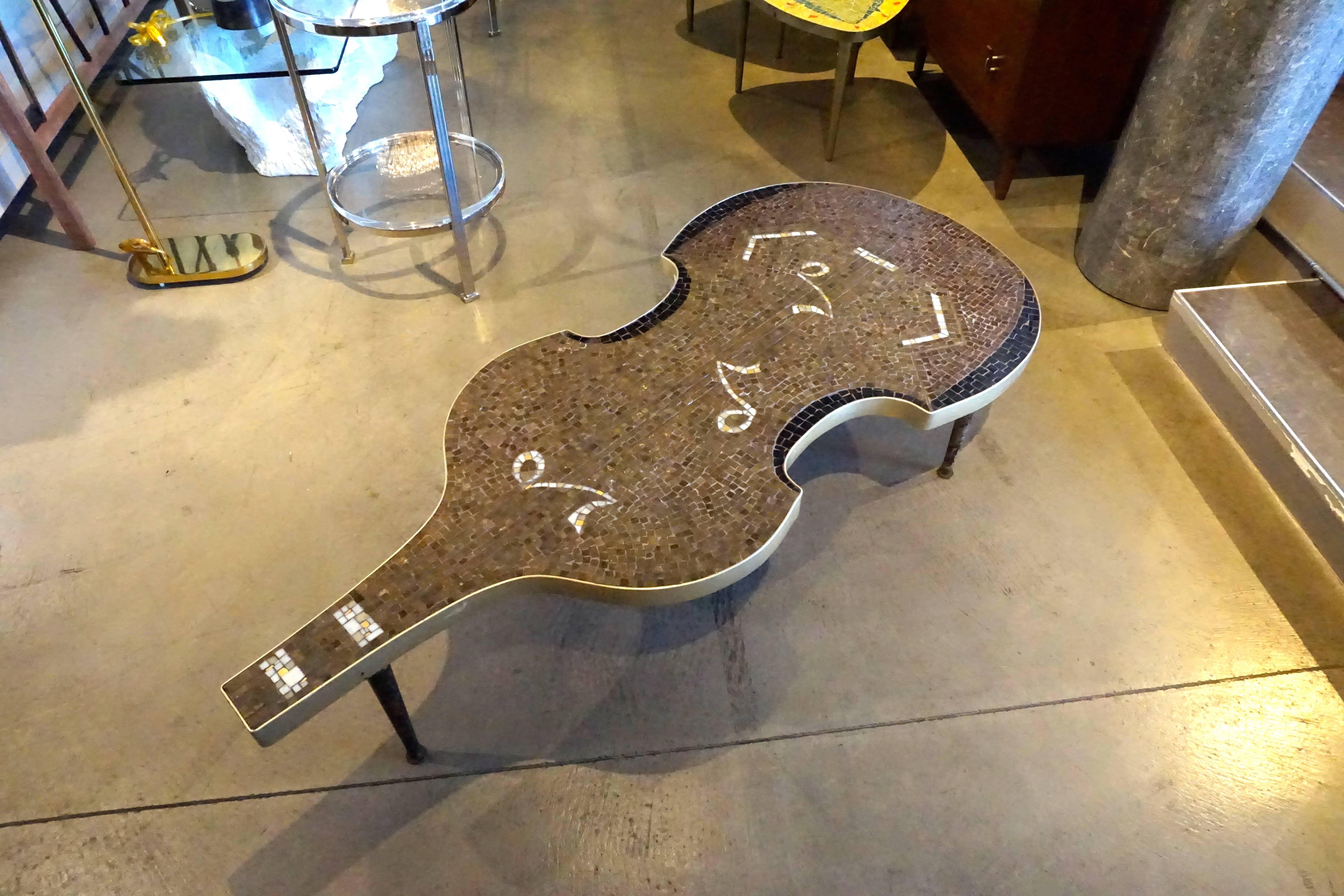 Mid-Century Modern Whimsical Italian Cello-Form Mosaic Tiled Coffee Table  Circa 1960s For Sale