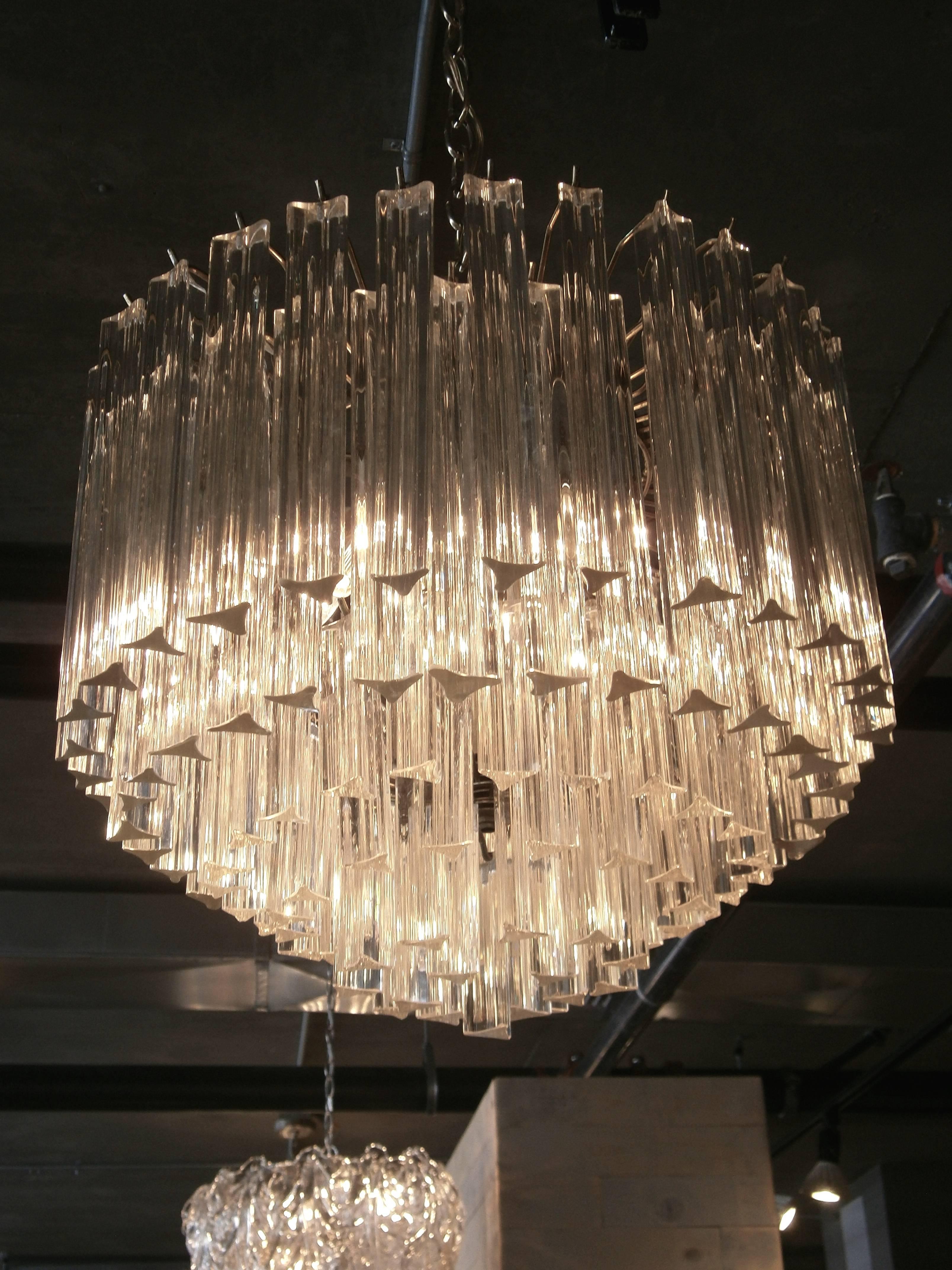 A Matching Pair of Vintage 1970's Murano Glass Trilobi Chandeliers by Venini  In Excellent Condition For Sale In Palm Springs, CA