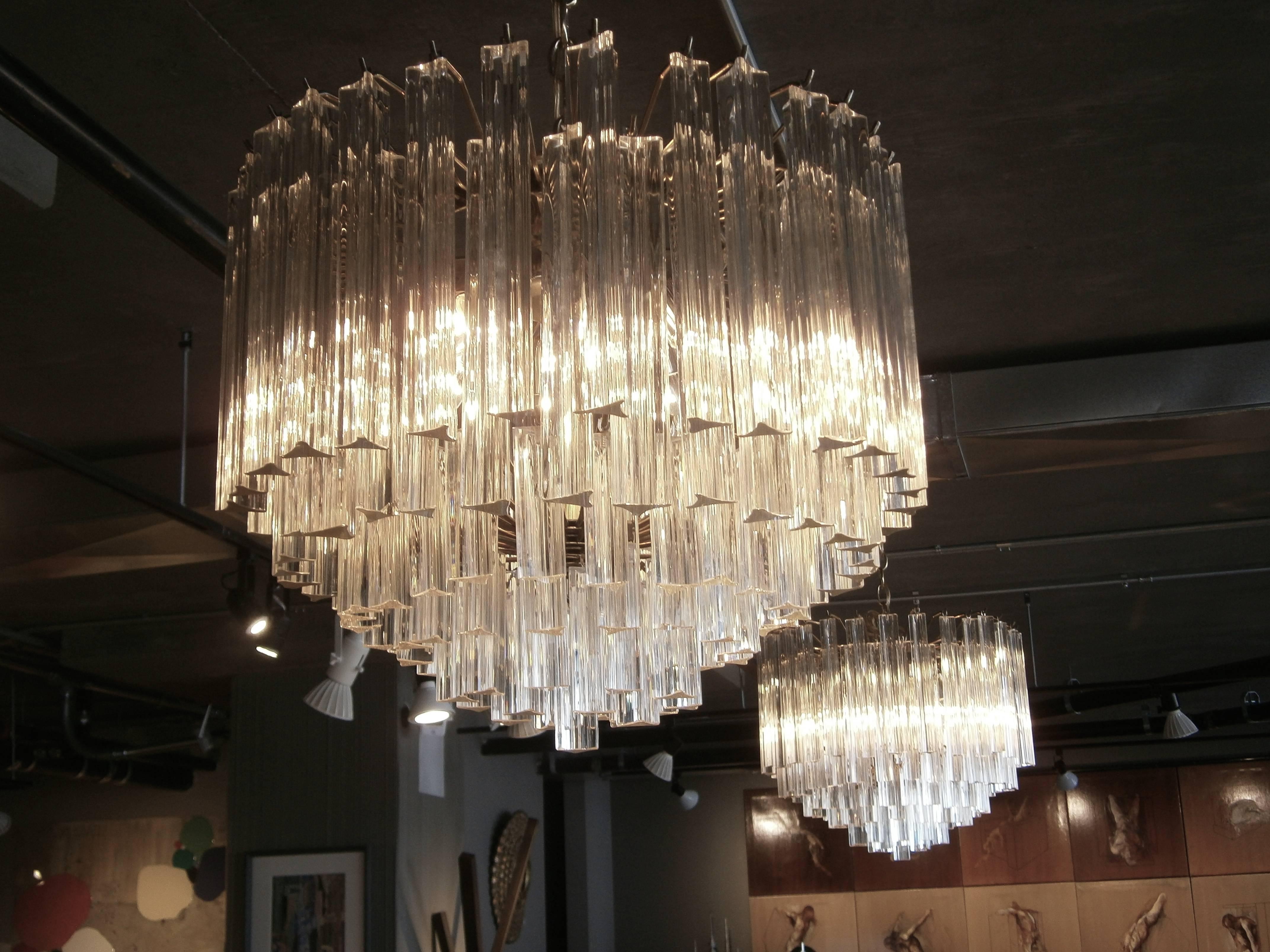 A Matching Pair of Vintage 1970's Murano Glass Trilobi Chandeliers by Venini  For Sale 3
