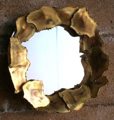 Petite Sculptural Brass Mirror by Curtis Jere, C. 1960s