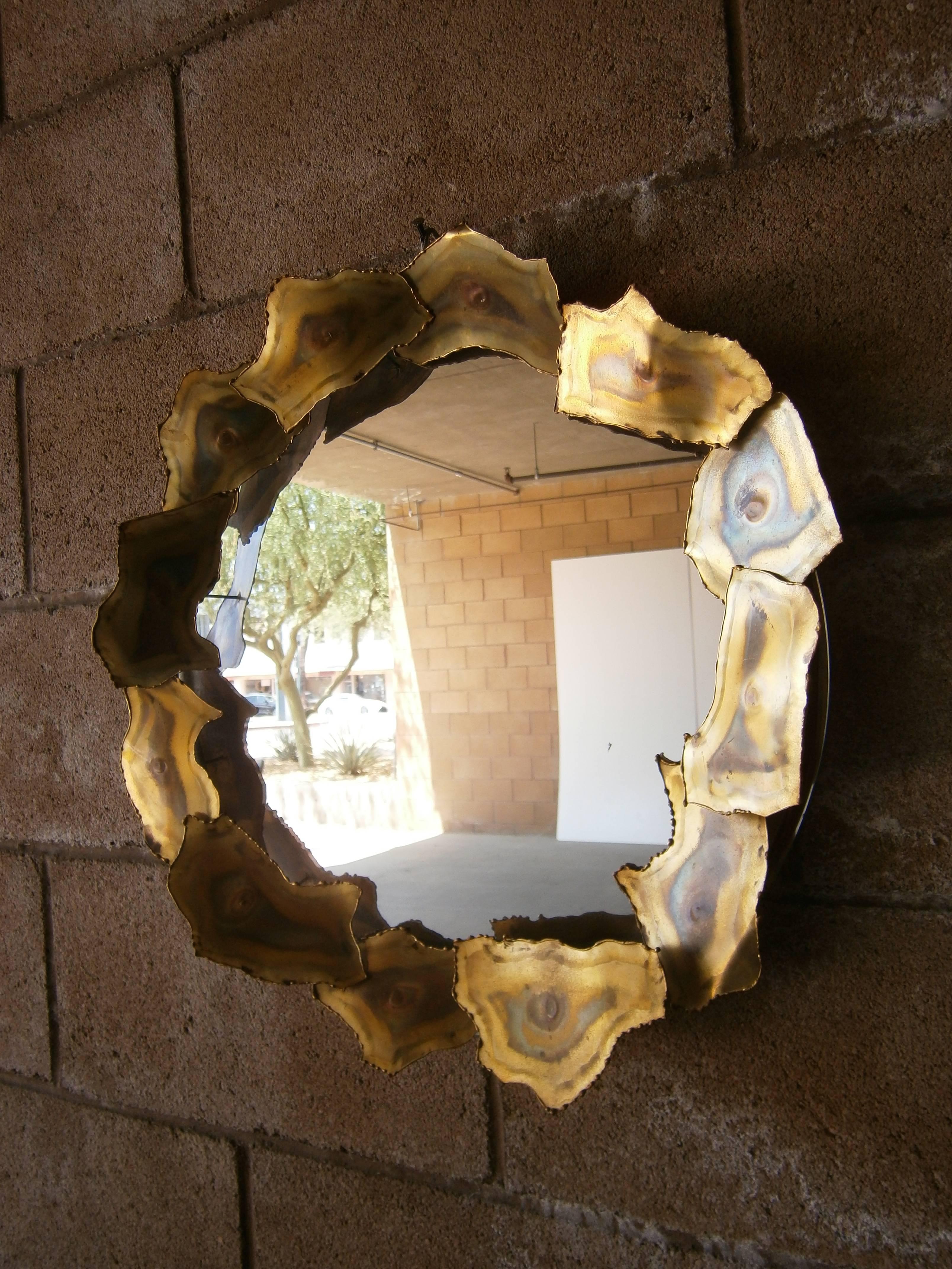 Sculptural Brass Mirror by Curtis Jere, circa 1960s In Excellent Condition For Sale In Palm Springs, CA